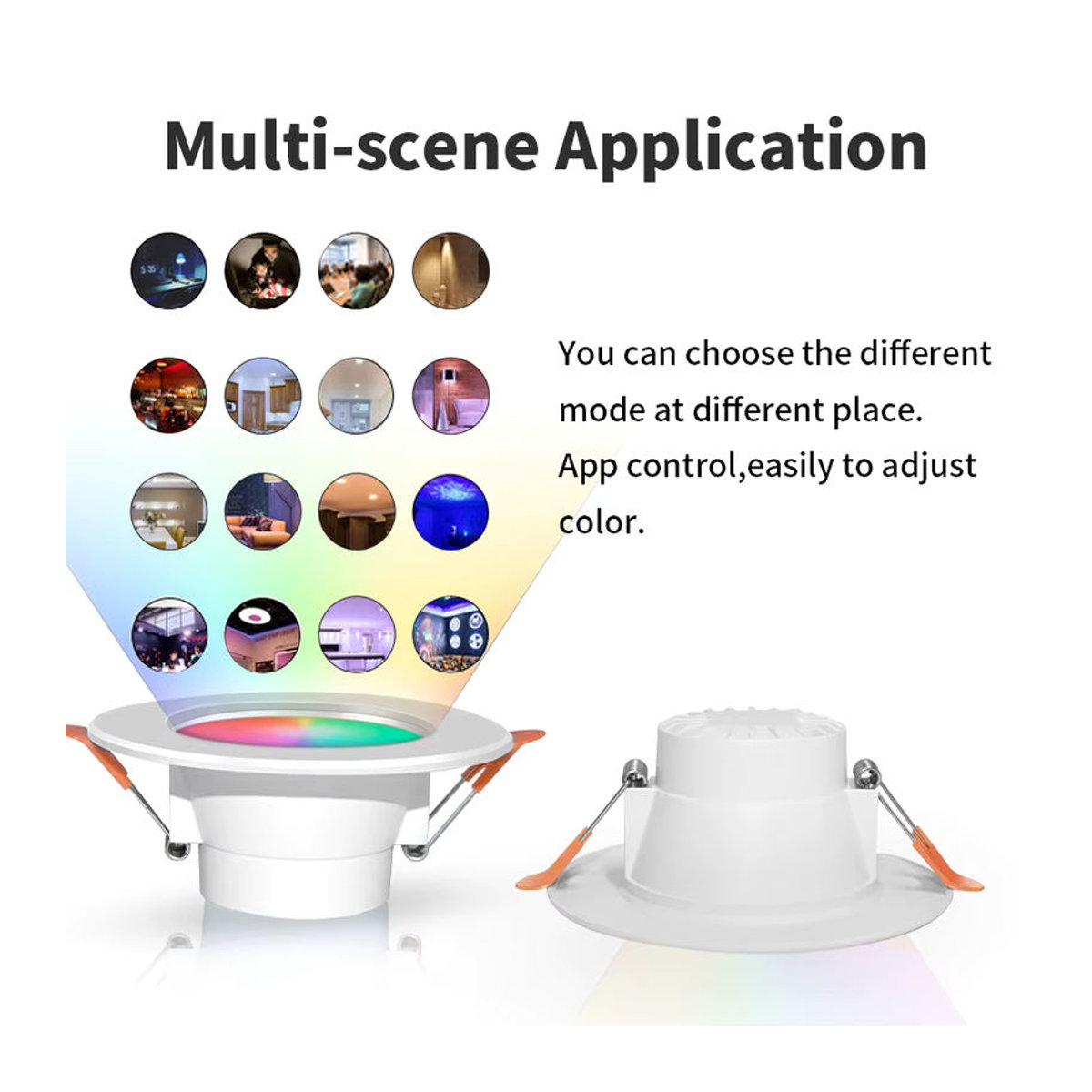 AVACOM Smart LED Downlight Einbaustrahler mit Bluetooth und RGB Farbwechsel, steuerbar per App und Fernbedienung, kompatibel mit Google Alexa, 15W, Bunt - Bild 2
