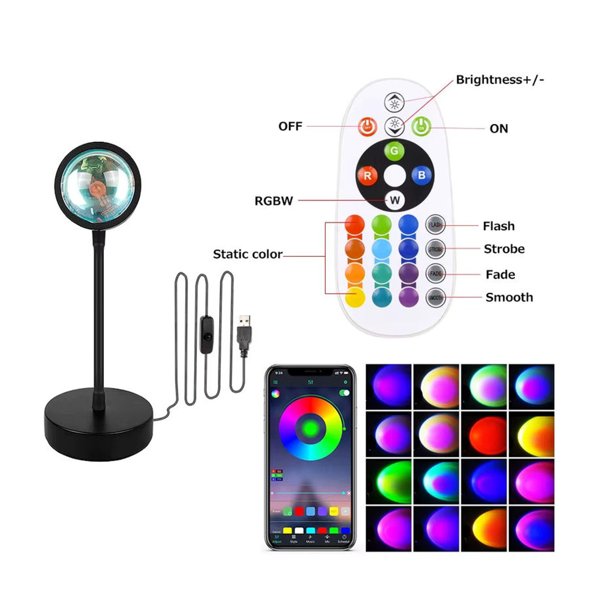AVACOM Sonnenuntergang Projektor Lampe mit Bluetooth und Regenbogen Atmosphäre Licht in Schwarz als moderne Tischlampe zur Wanddekoration für dein Schlafzimmer - Bild 3