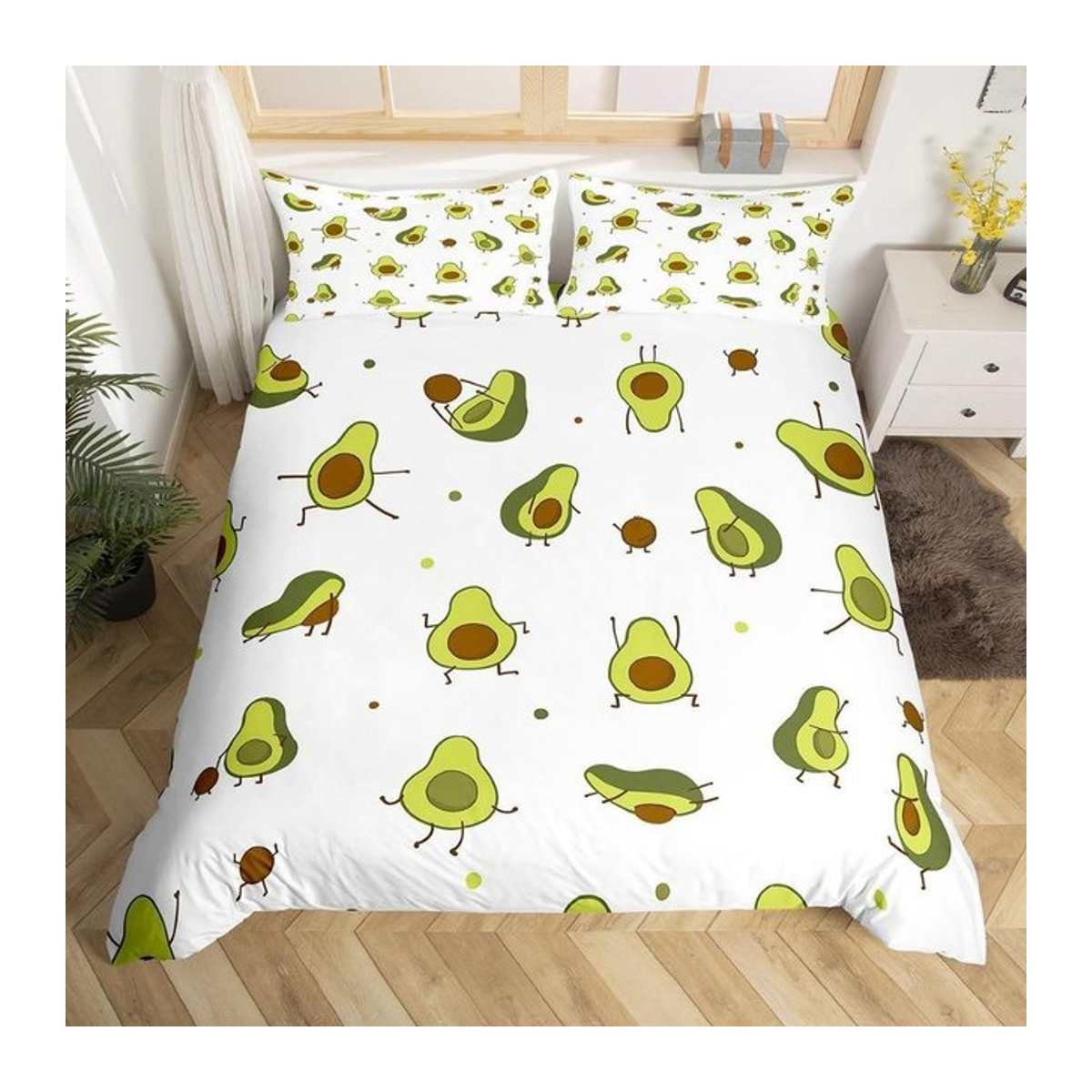 Avocado Bettwäsche Set aus Mikrofaser für Kinder und Erwachsene mit Reißverschluss und 2 Kissenbezügen, B/H: 90 x 200 cm - Bild 1