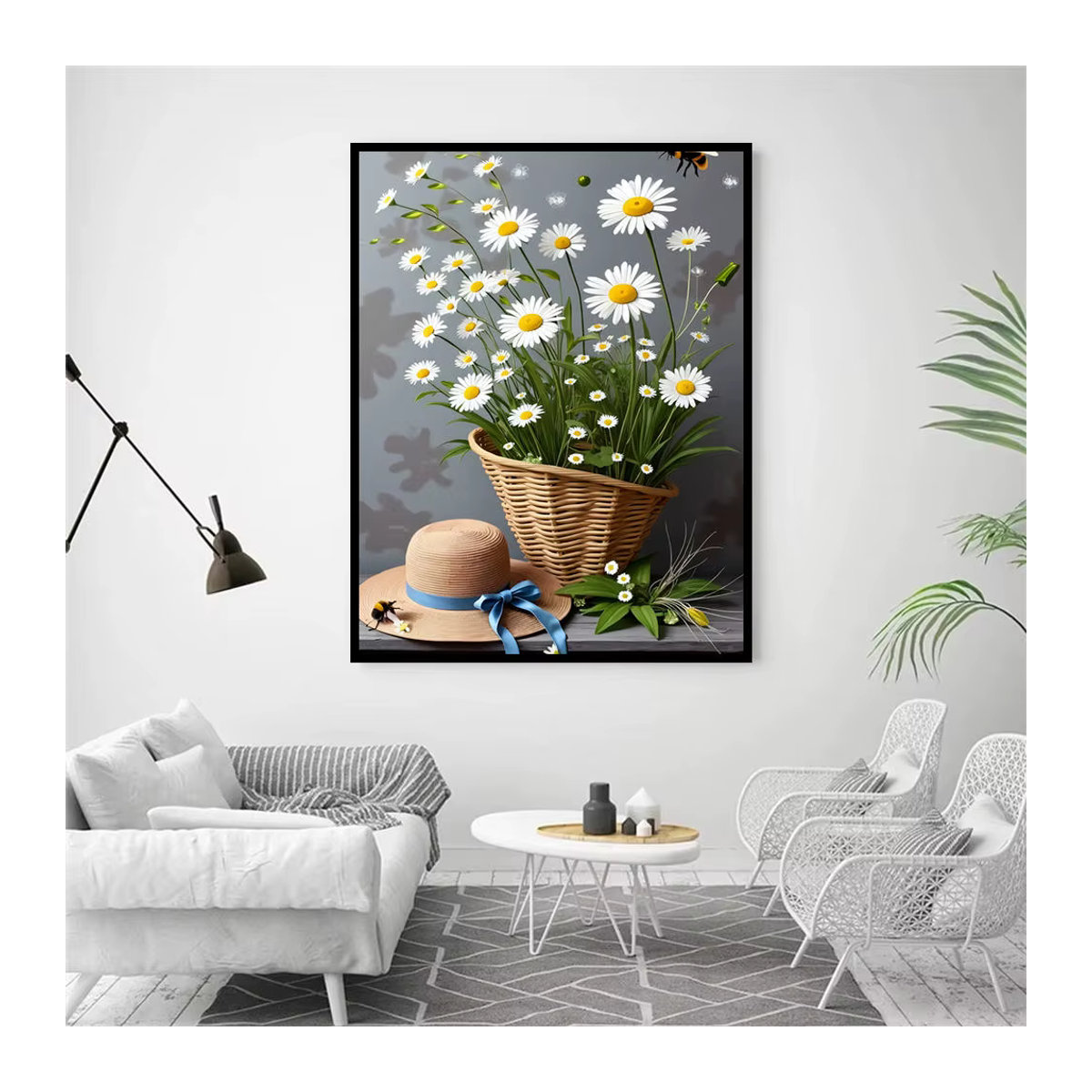 AZQSD Diamant-Gemälde Gänseblümchen-Blume als quadratisches Mosaik-Stickerei-Set zur Wanddekoration - Bild 2