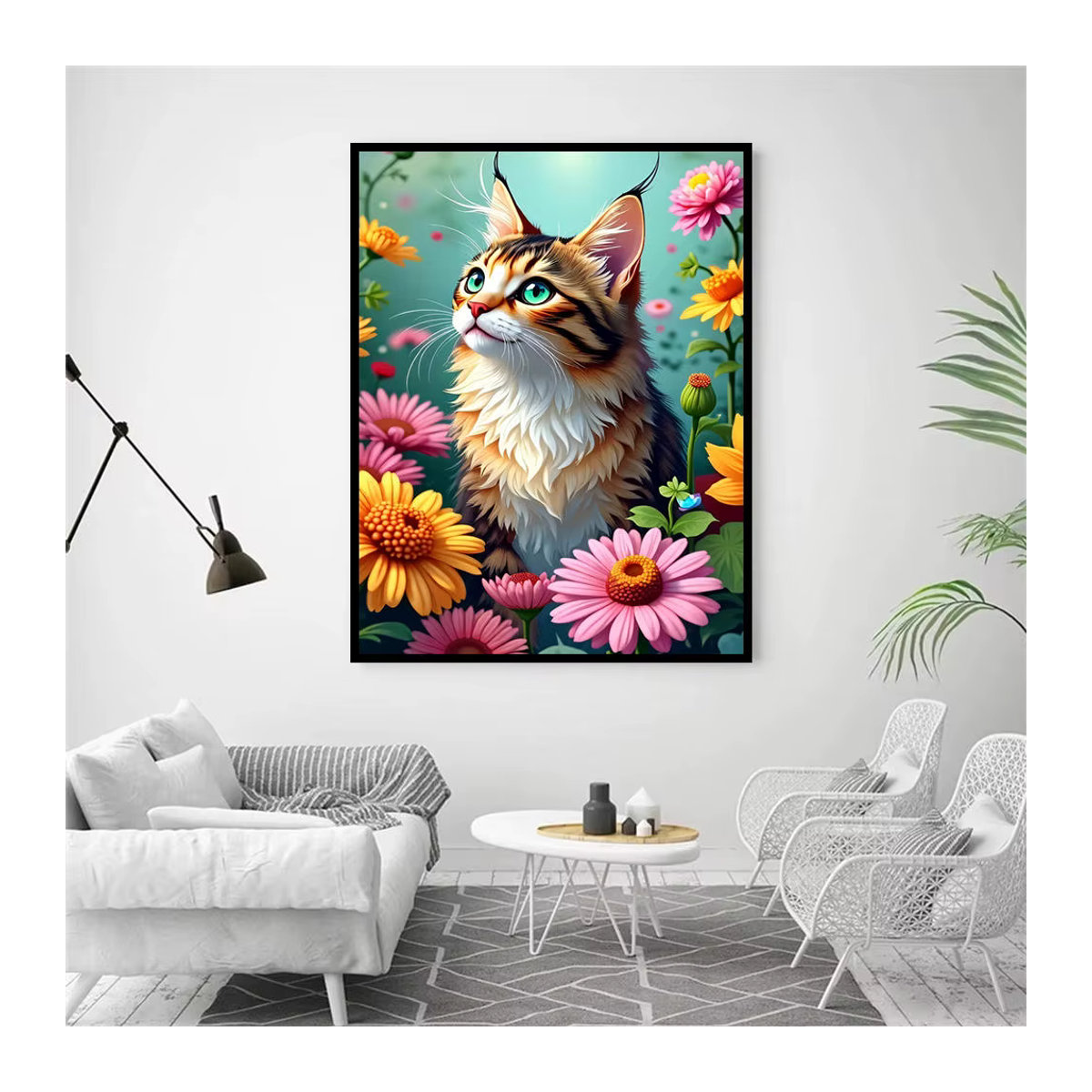 AZQSD Diamant-Malerei Set mit Katze und Gänseblümchen-Stickerei, Full Round Mosaik-Kreuzstich-Set für Handarbeit - Bild 2