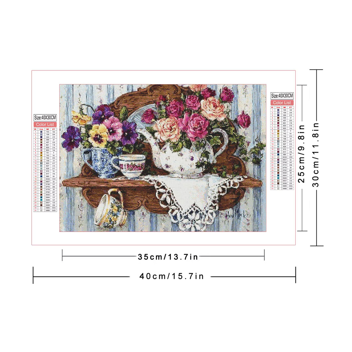 AZQSD Diamant-Stickerei 5D Küchenlandschaft im Landhausstil mit Blumen und Teekanne, mehrfarbig, B/H: 40 x 30 cm - Bild 2