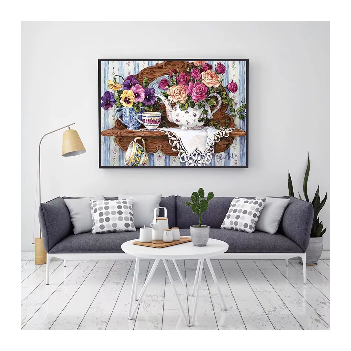 AZQSD Diamant-Stickerei 5D Küchenlandschaft im Landhausstil mit Blumen und Teekanne, mehrfarbig, B/H: 40 x 30 cm - Bild 3