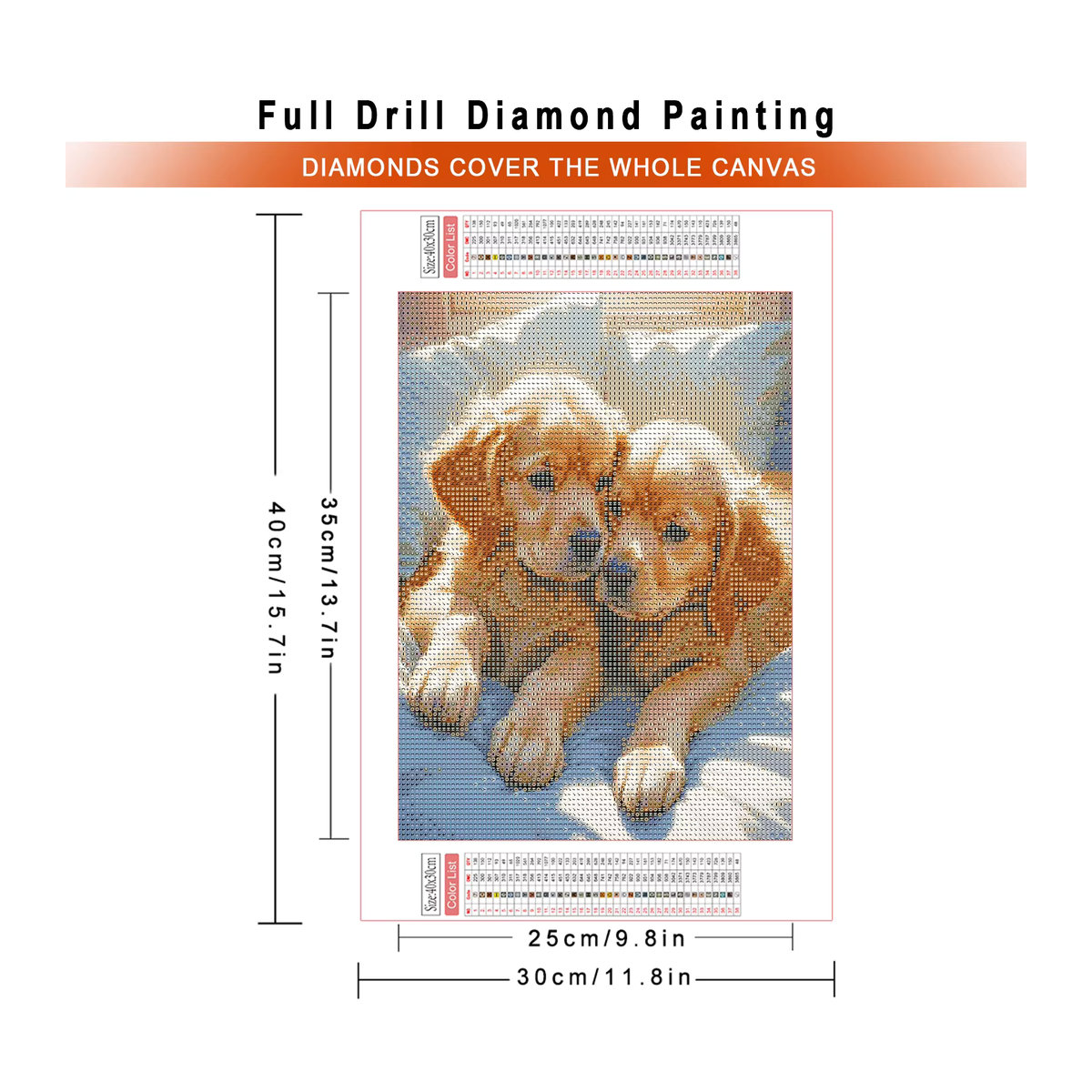 AZQSD Diamant-Stickerei Hund Tierbild als Kreuzstich-Set mit vollen runden Steinen, mehrfarbig, B/H: 30 x 40 cm - Bild 3