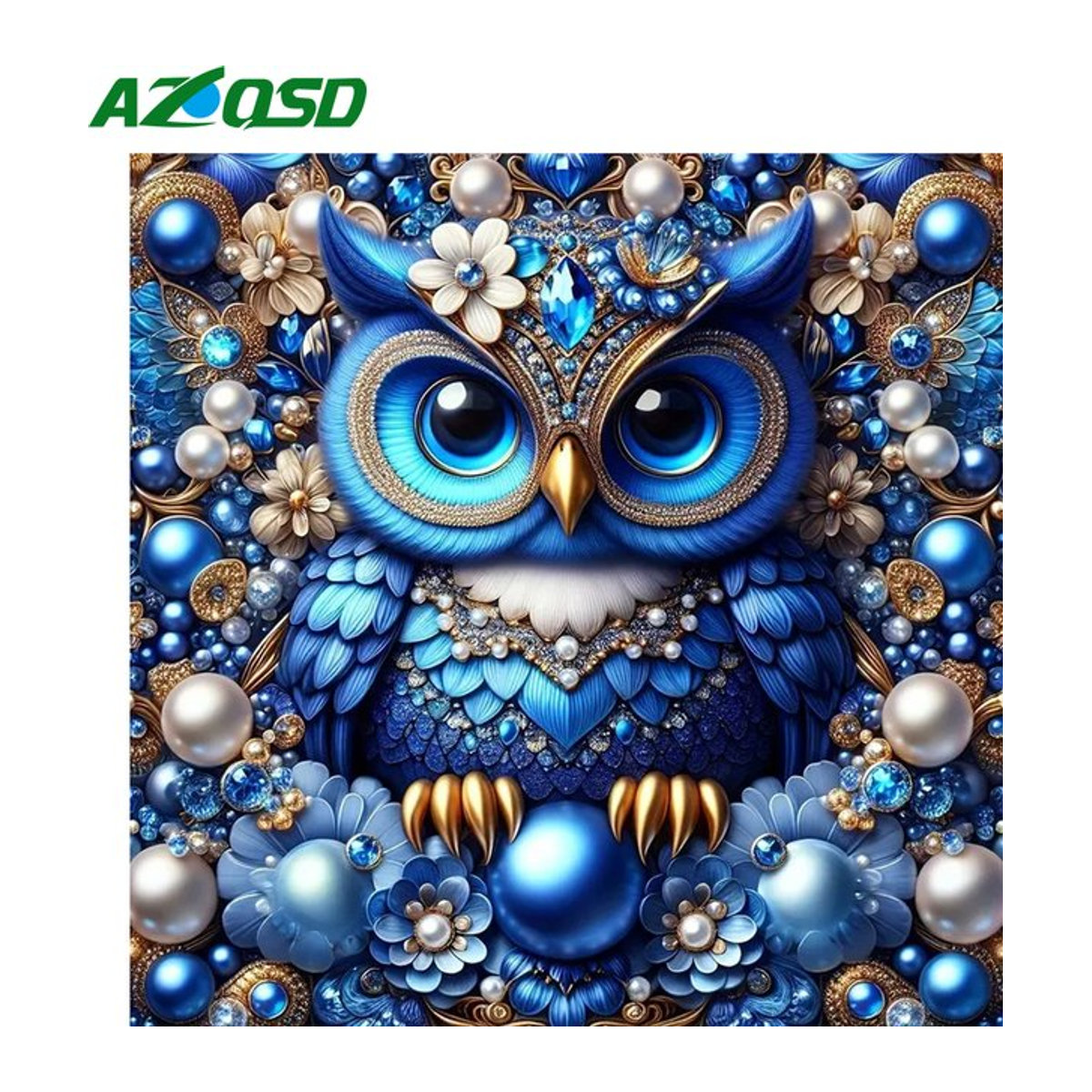 AZQSD Diamantgemälde Eule DIY-Set mit blauen Strasssteinen für Handarbeit und Heimdekoration - Bild 1
