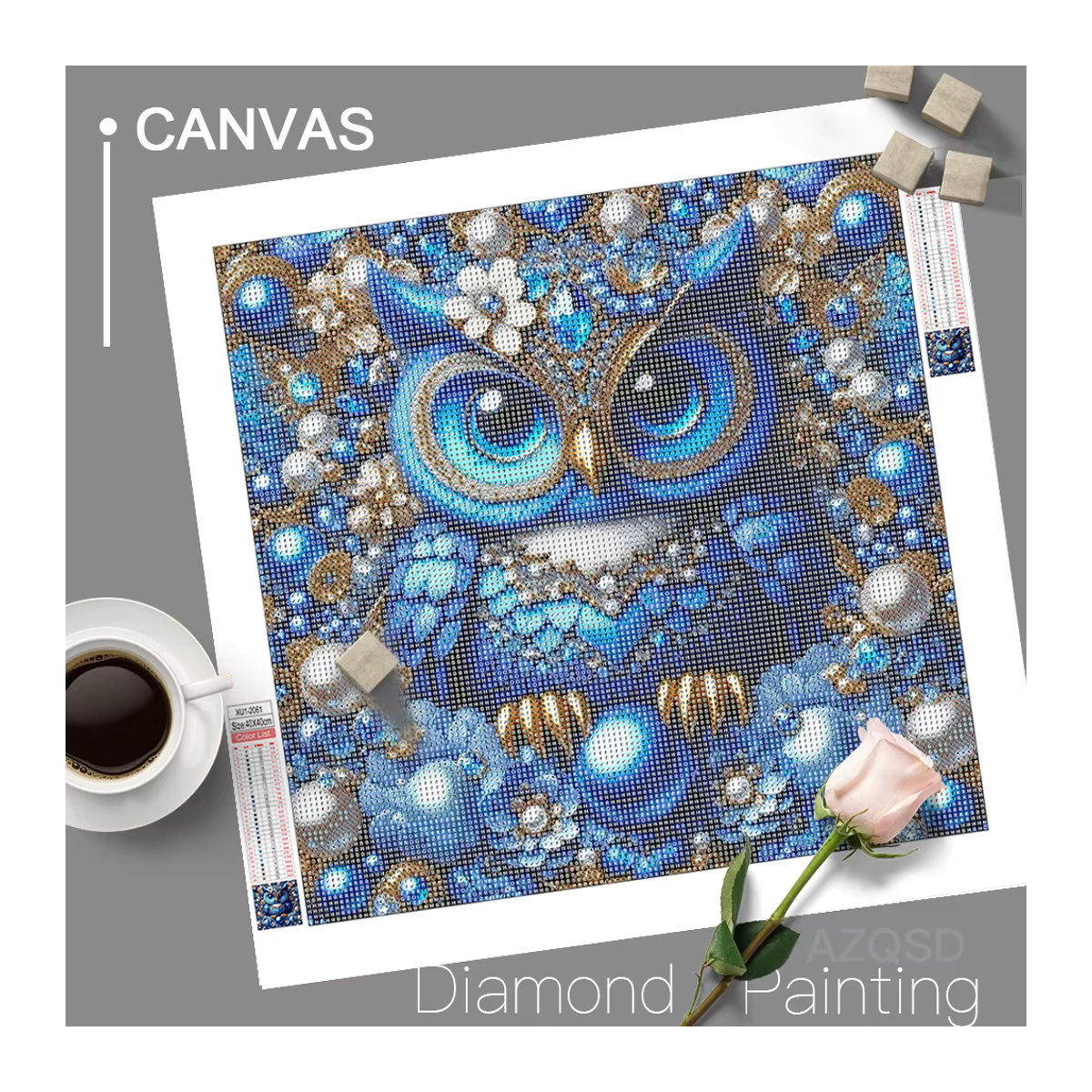 AZQSD Diamantgemälde Eule DIY-Set mit blauen Strasssteinen für Handarbeit und Heimdekoration - Bild 3