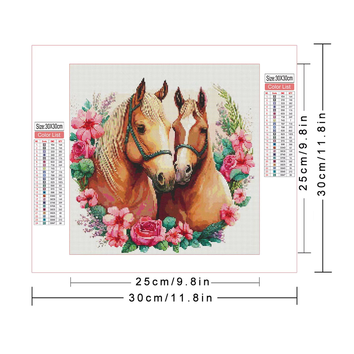 AZQSD Diamantgemälde Pferd und Blumen als Mosaik-Stickerei in Mehrfarbig, B/B: 30 x 30 cm - Bild 2