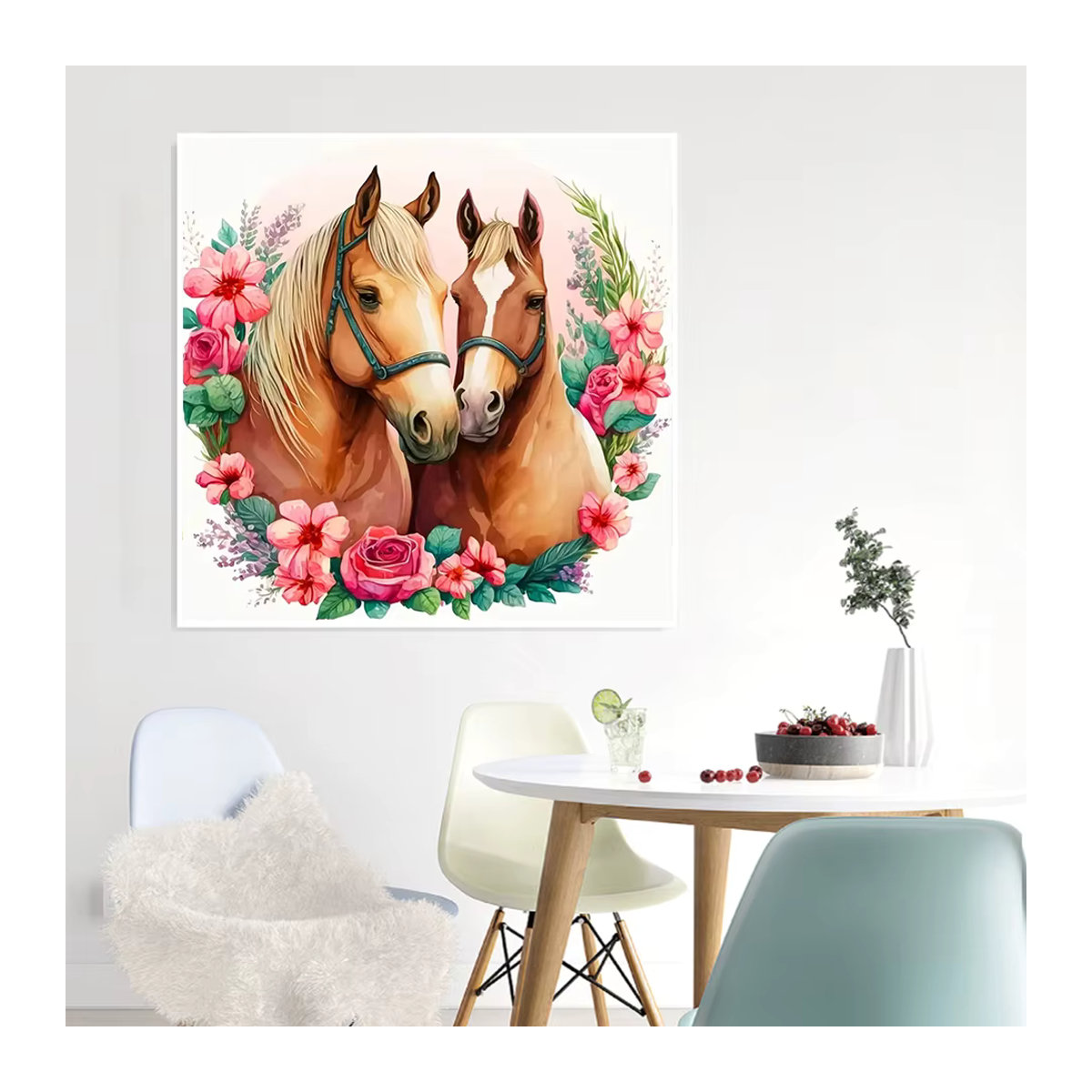 AZQSD Diamantgemälde Pferd und Blumen als Mosaik-Stickerei in Mehrfarbig, B/B: 30 x 30 cm - Bild 3