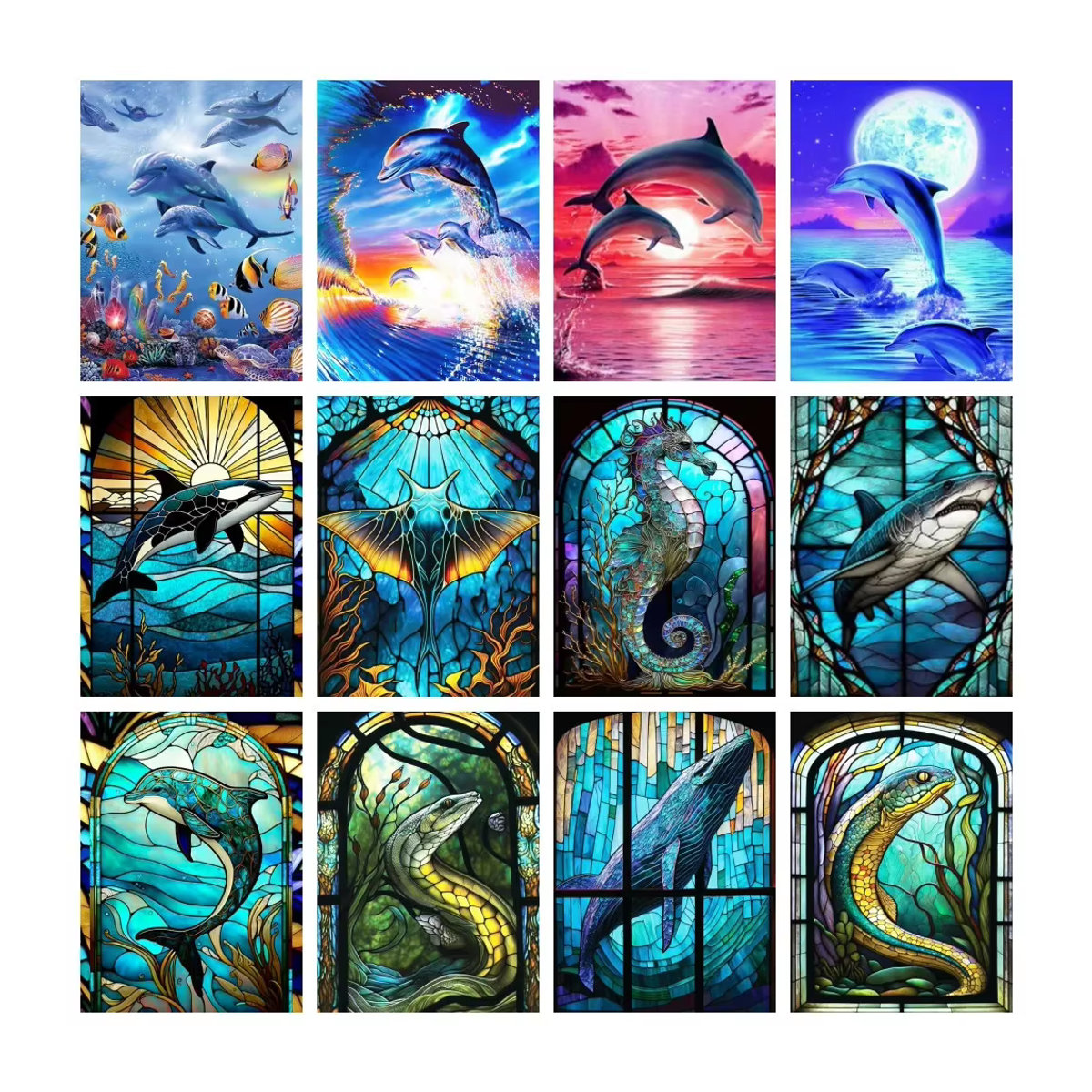 Azqsd Diamantmalerei Delphin Mosaik Stickerei Set, mehrfarbig, B x H: 30 x 40 cm - Bild 3