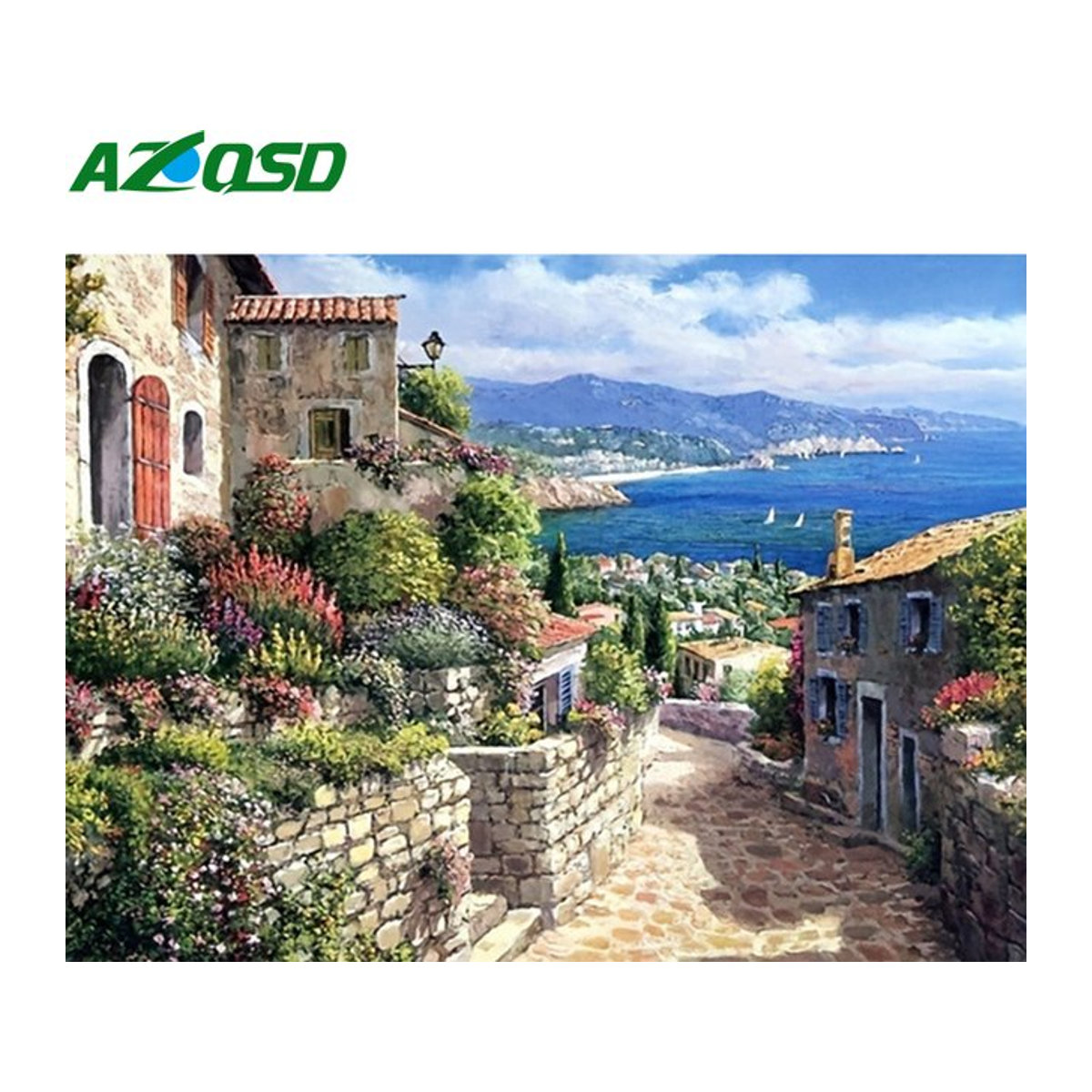 AZQSD Diamantmalerei DIY Set Stadtlandschaft mit Meer und Haus als Wanddekoration in Mehrfarbig - Bild 1
