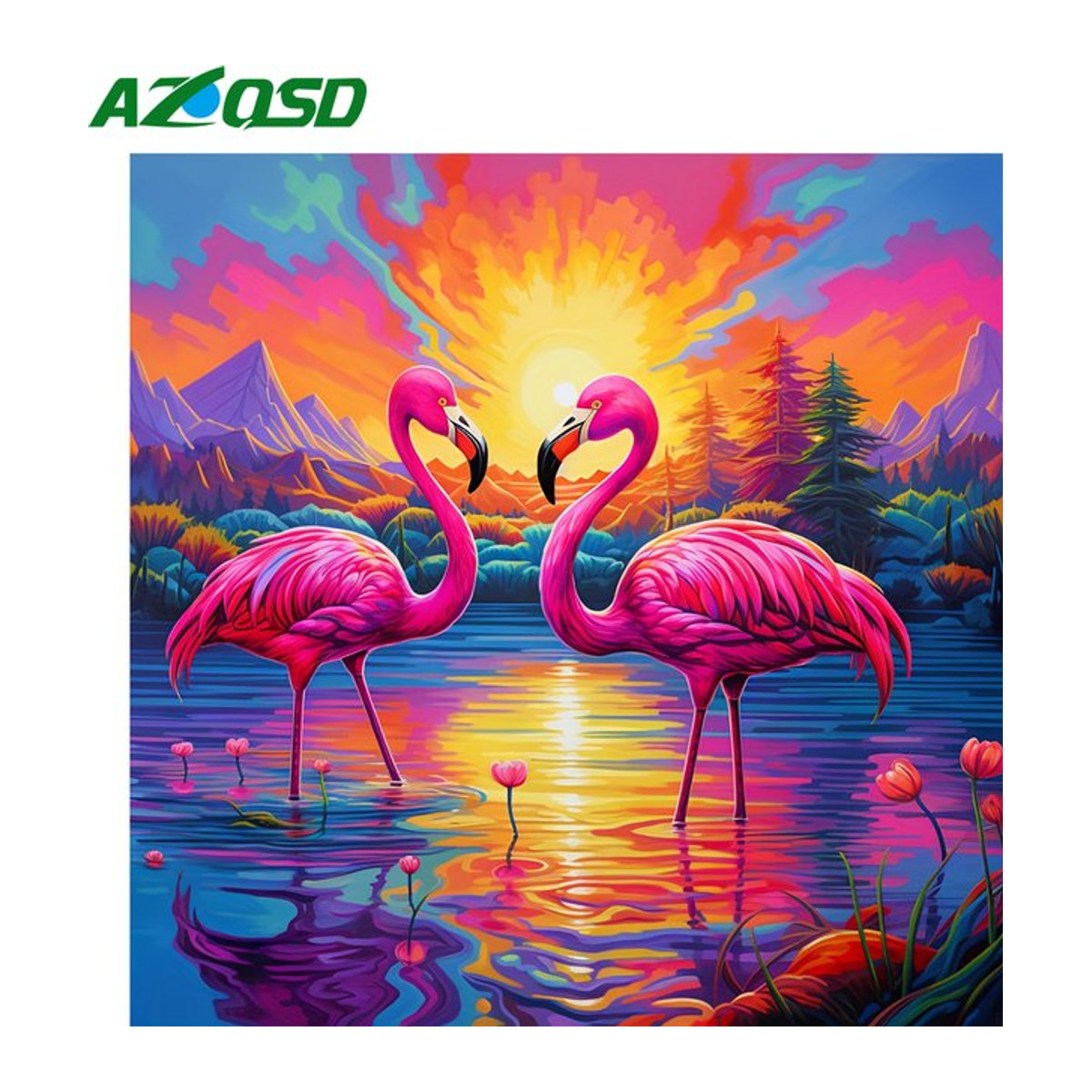 Azqsd Diamantmalerei Flamingo Tier Motiv als mehrfarbiges Strass-Bild zur Wandmontage - Bild 1