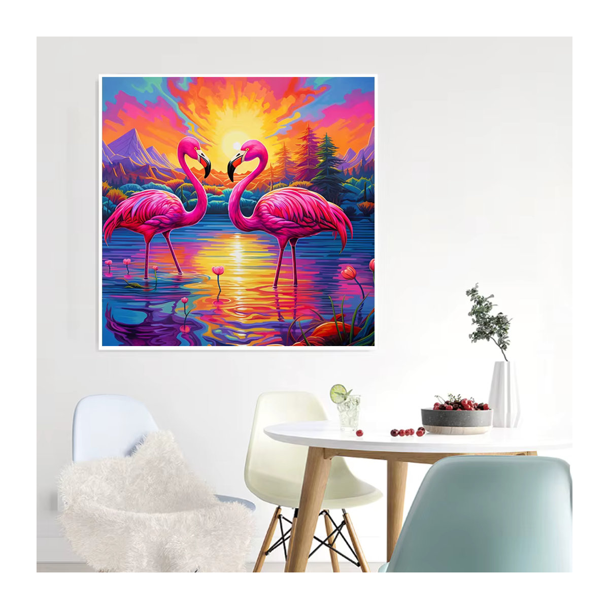 Azqsd Diamantmalerei Flamingo Tier Motiv als mehrfarbiges Strass-Bild zur Wandmontage - Bild 3