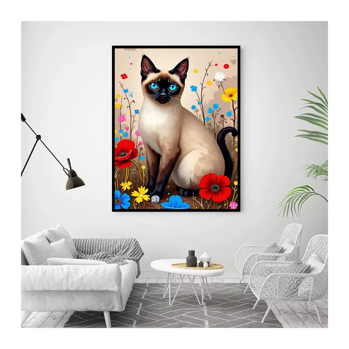 AZQSD Diamantmalerei Katze als Mosaik-Stickerei mit runden Steinen zur Wanddekoration - Bild 2