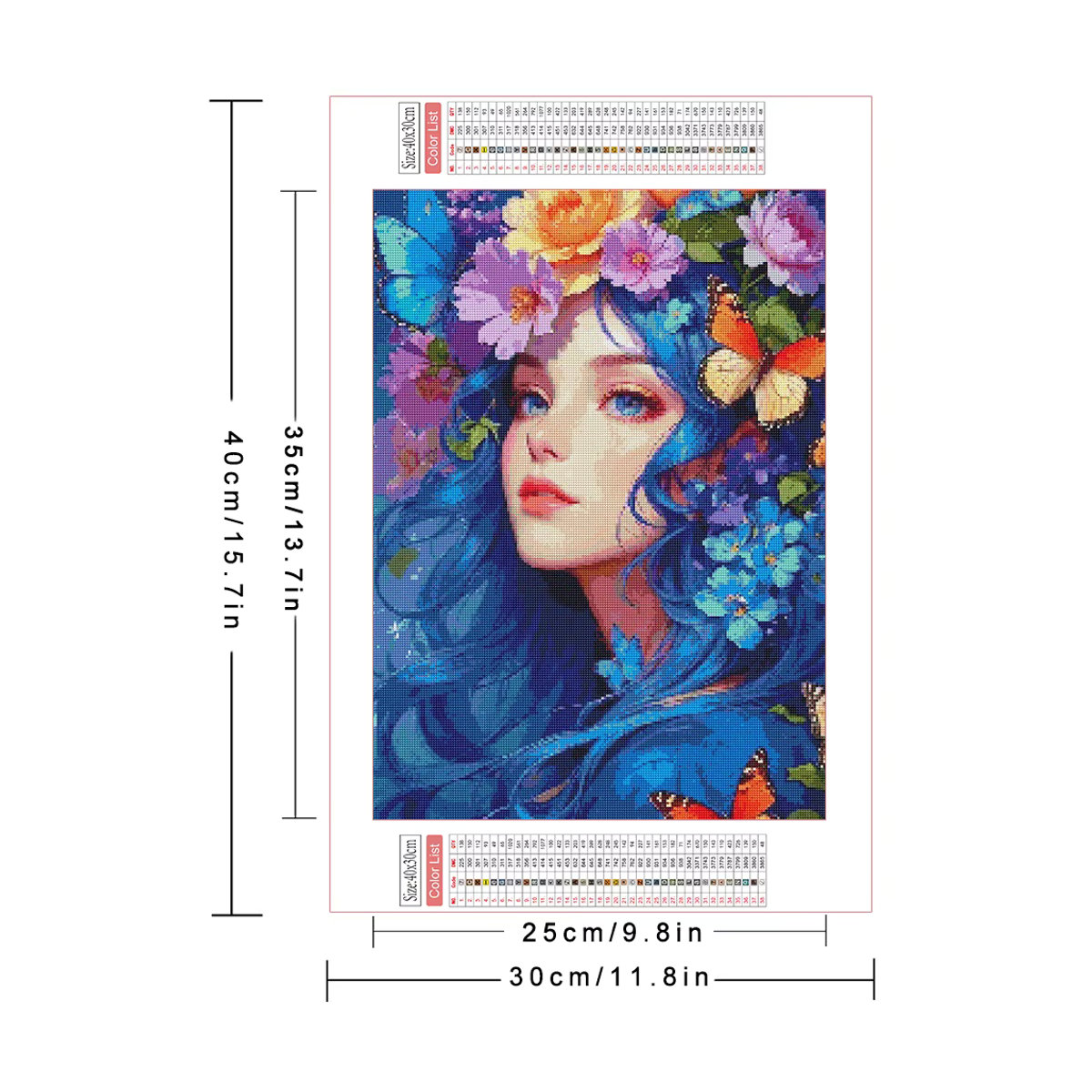 Azqsd Diamantmalerei Kit Mädchen Porträt mit floralem Motiv, 5D DIY Kreuzstich Stickerei in Mehrfarbig, Wandmontiert - Bild 1