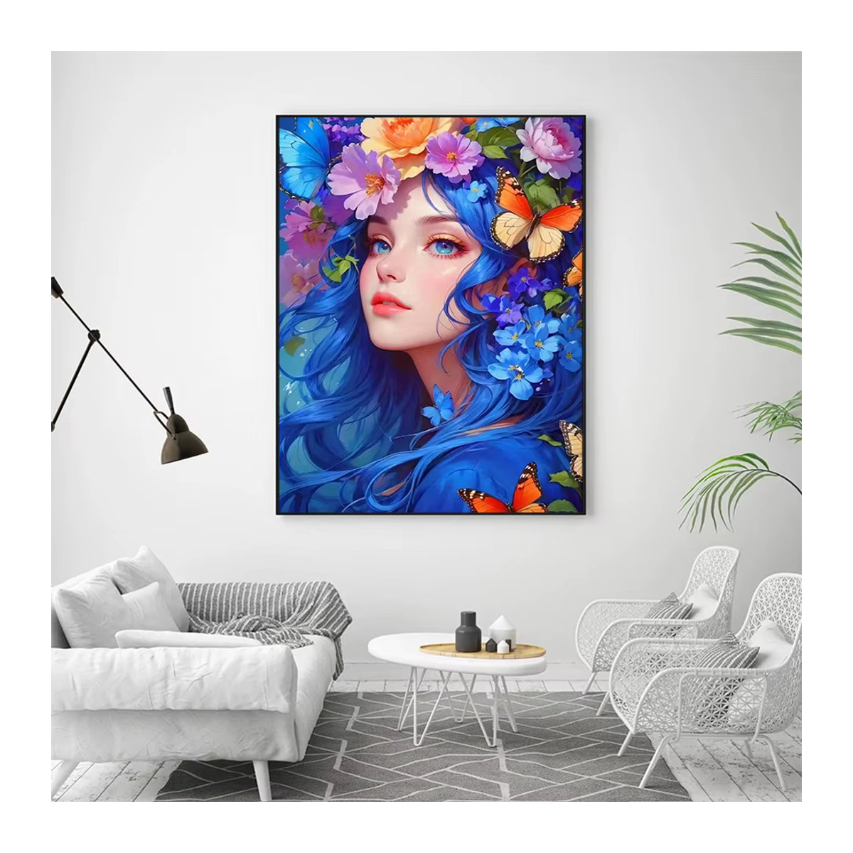 Azqsd Diamantmalerei Kit Mädchen Porträt mit floralem Motiv, 5D DIY Kreuzstich Stickerei in Mehrfarbig, Wandmontiert - Bild 2