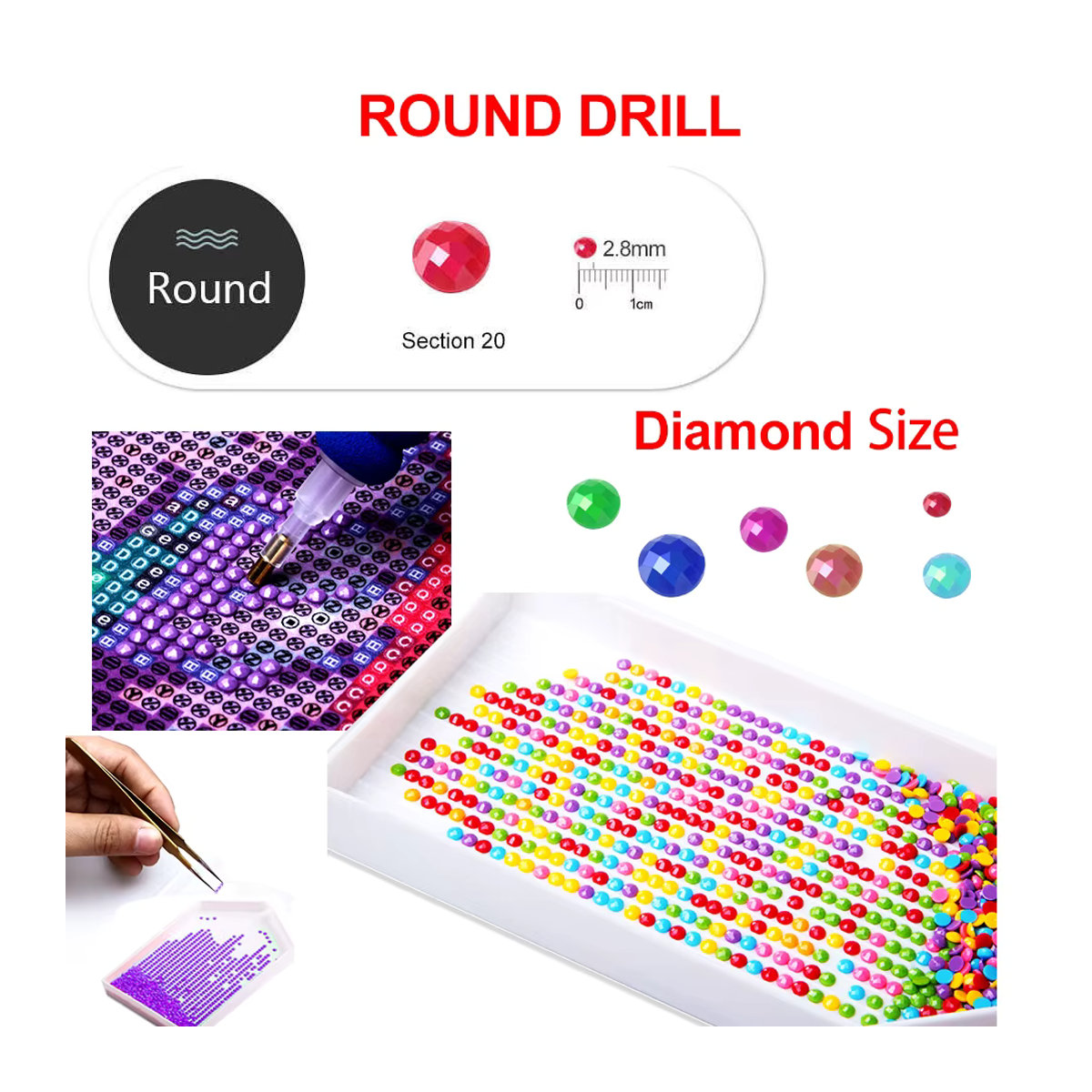 Azqsd Diamantmalerei Kit Mädchen Porträt mit floralem Motiv, 5D DIY Kreuzstich Stickerei in Mehrfarbig, Wandmontiert - Bild 3