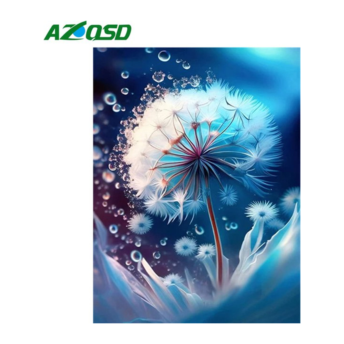 Azqsd Diamantmalerei Löwenzahn Blume als DIY Handarbeit mit Strass in Blau - Bild 1