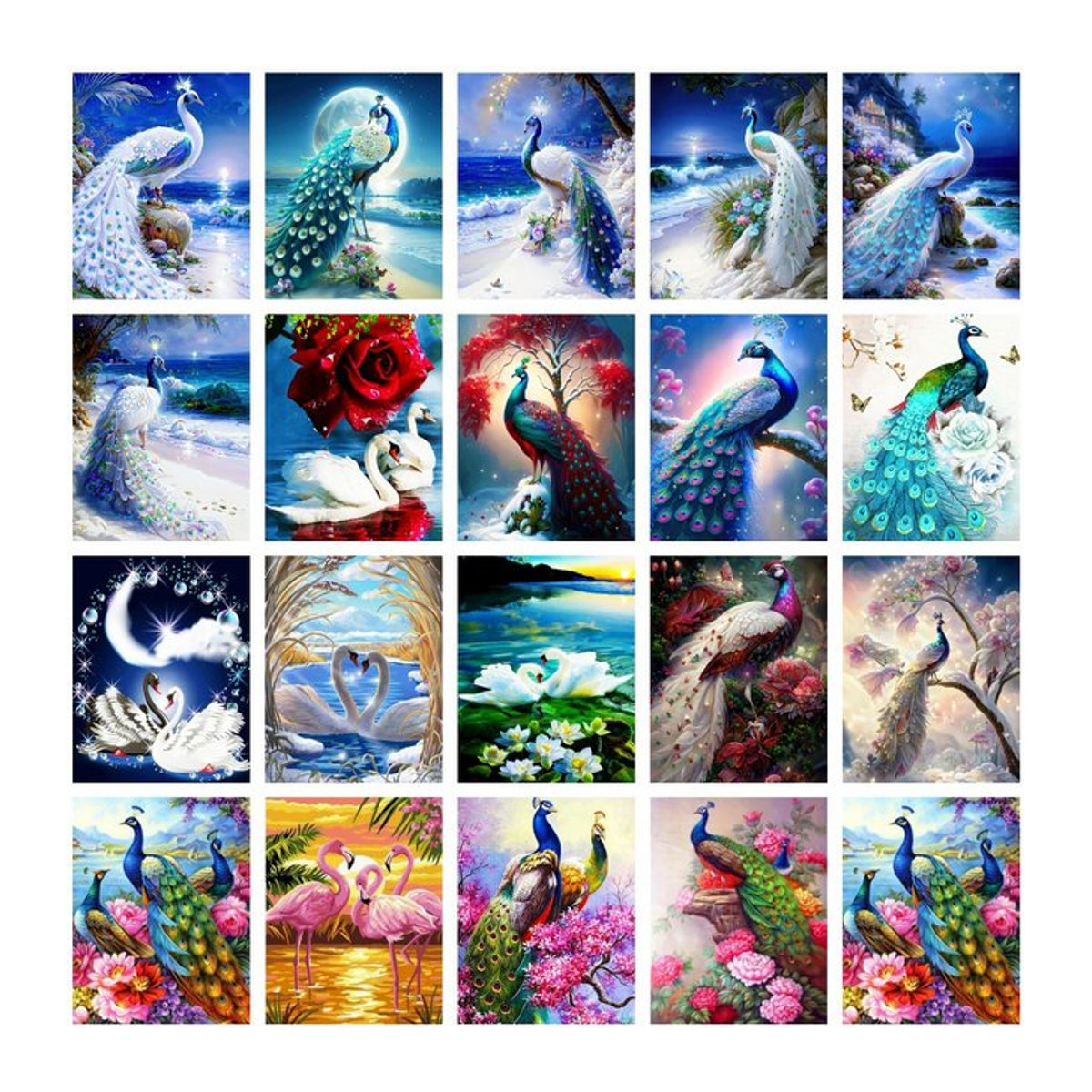 Azqsd Diamantmalerei Pfau Motiv als Mosaik-Stickerei mit Vollbohrern in Blau, B/H: 30 x 40 cm - Bild 1