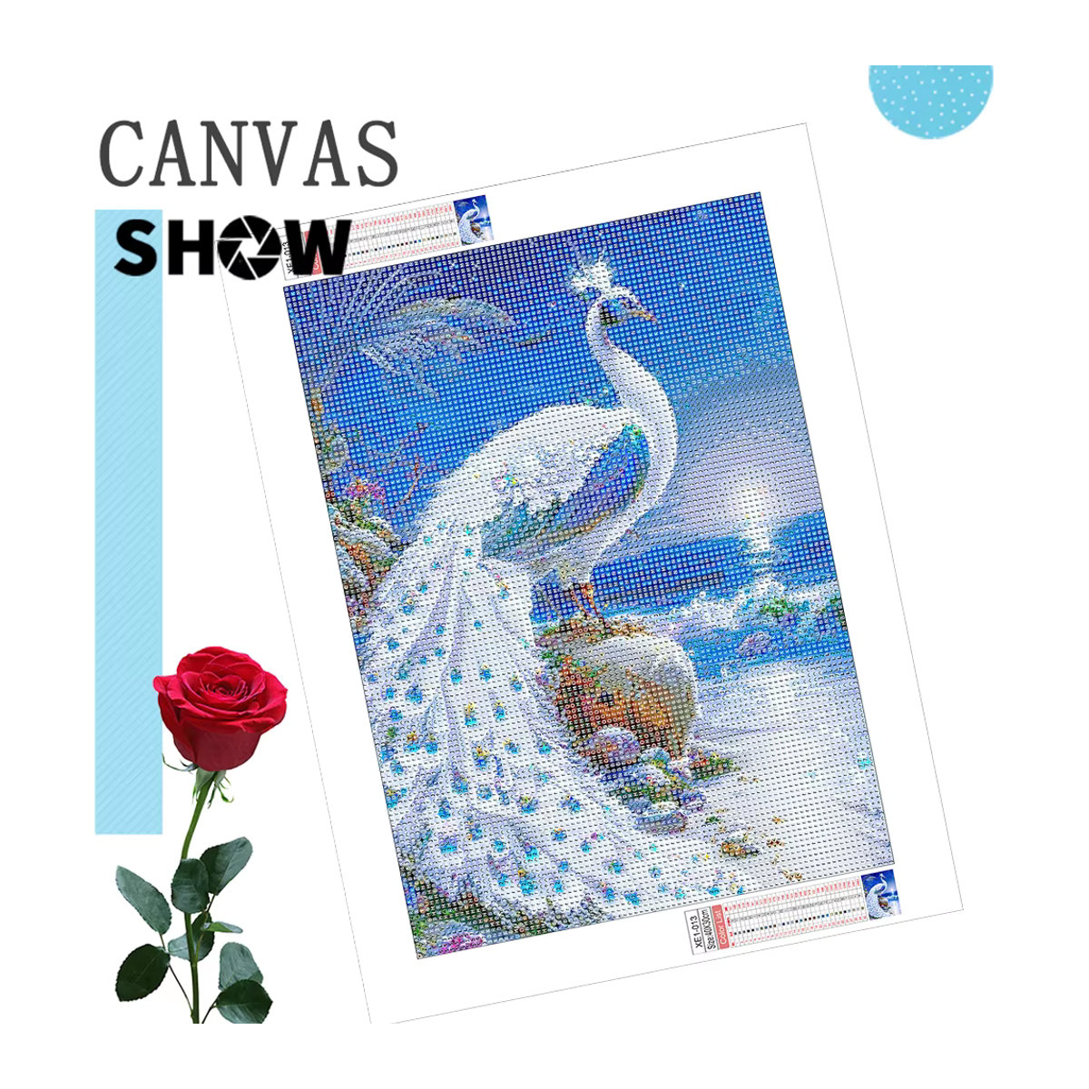 Azqsd Diamantmalerei Pfau Motiv als Mosaik-Stickerei mit Vollbohrern in Blau, B/H: 30 x 40 cm - Bild 2