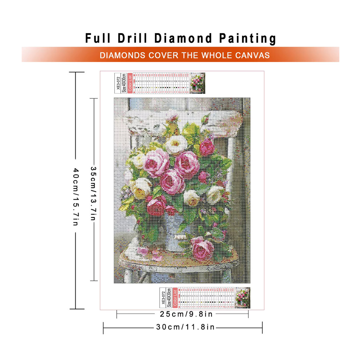 Azqsd Diamantmalerei Rose Blumen Stickerei mit Strasssteinen, mehrfarbig, B/H: 30 x 40 cm - Bild 2
