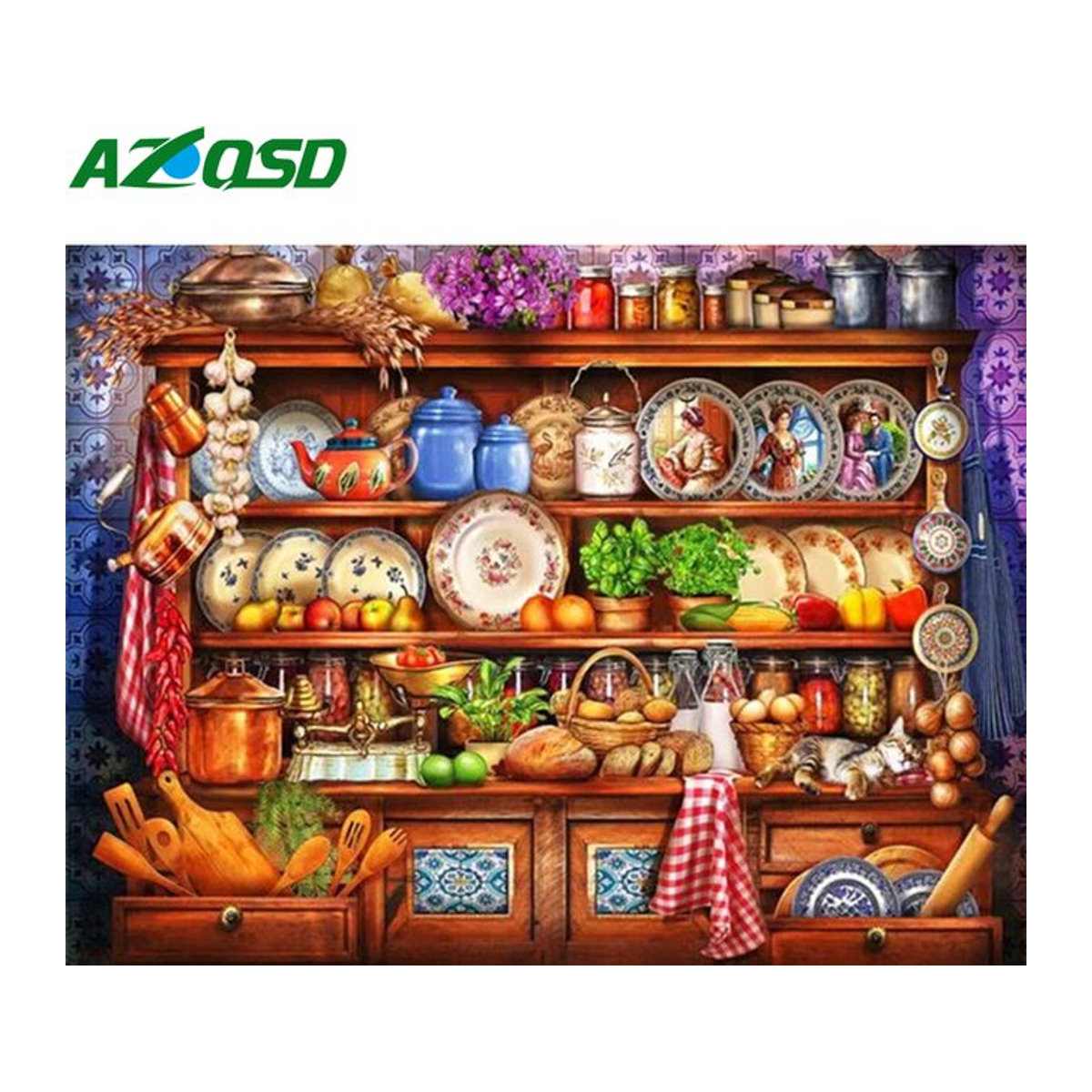 Azqsd Diamantmalerei Set Landschaft im Landhausstil als Mosaik-Strassbild in Mehrfarbig - Bild 1