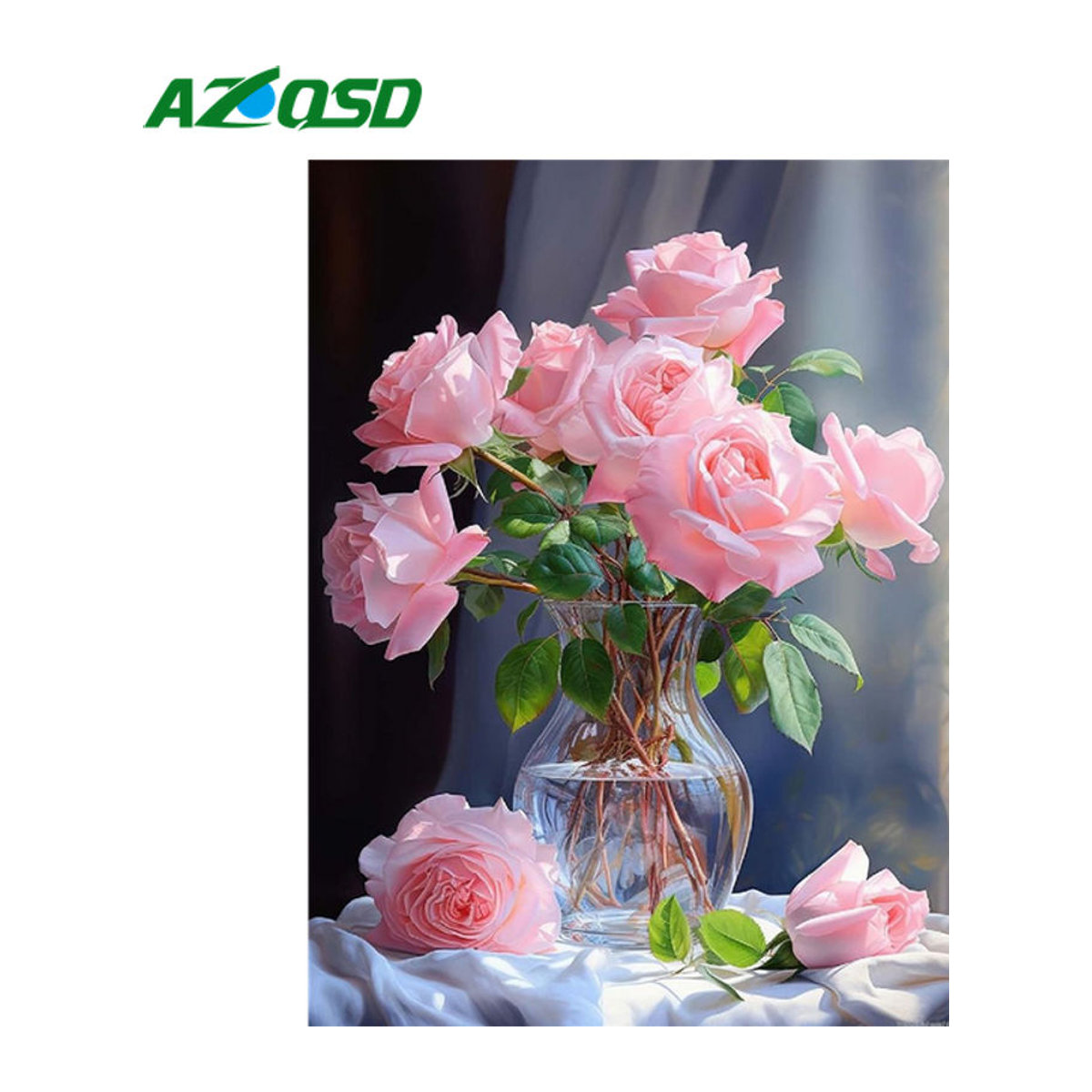 AZQSD Diamantstickerei Set Rose Blumen Mosaik Bild in Rosa mit Kristall-Steinen zur Wandmontage - Bild 1