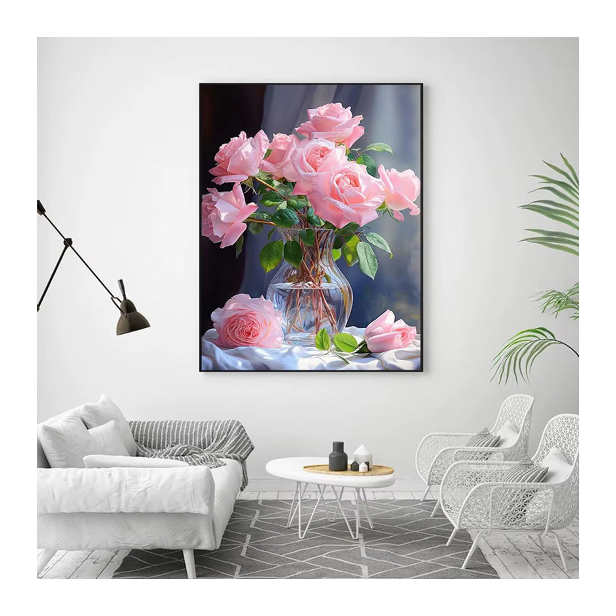 AZQSD Diamantstickerei Set Rose Blumen Mosaik Bild in Rosa mit Kristall-Steinen zur Wandmontage - Bild 3