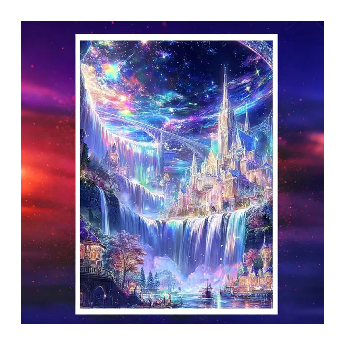AZQSD Diamond Art Stickerei-Set Schloss-Landschaft mit mehrfarbigen runden Steinen - Bild 1