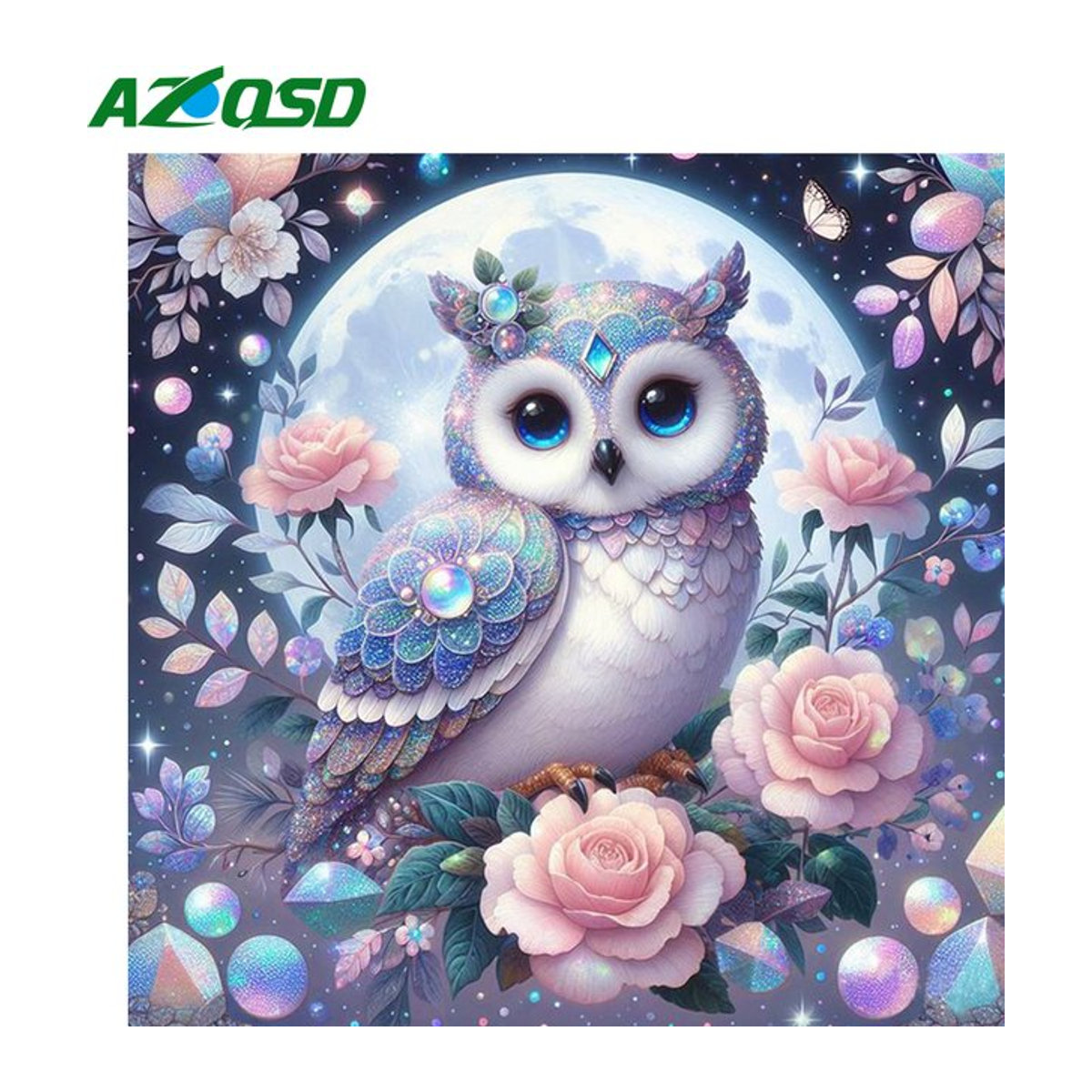 Azqsd Diamond Painting Kit Eule und Blumen Motiv mit Strasssteinen in Mehrfarbig für DIY Kreuzstich Wanddeko - Bild 1