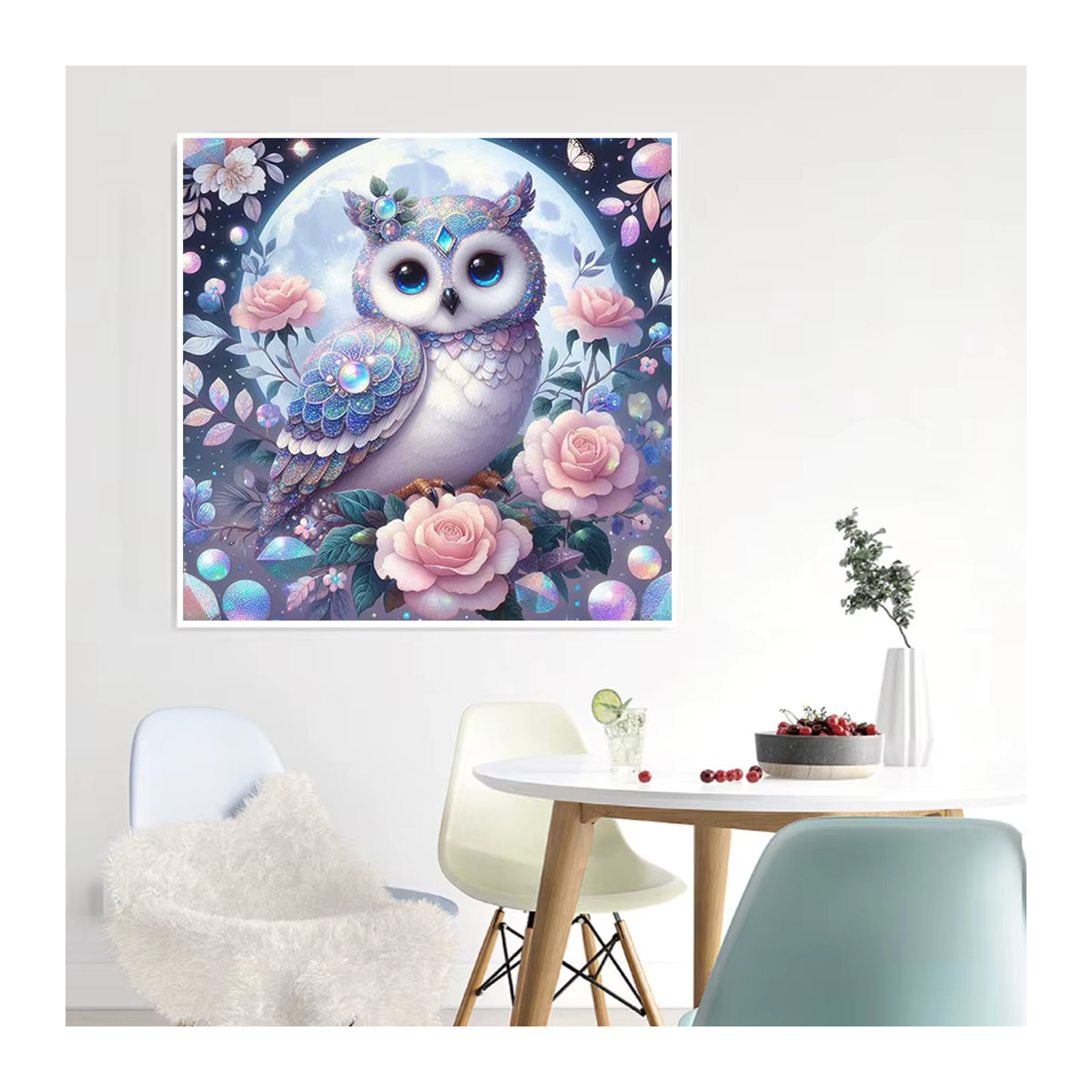 Azqsd Diamond Painting Kit Eule und Blumen Motiv mit Strasssteinen in Mehrfarbig für DIY Kreuzstich Wanddeko - Bild 3