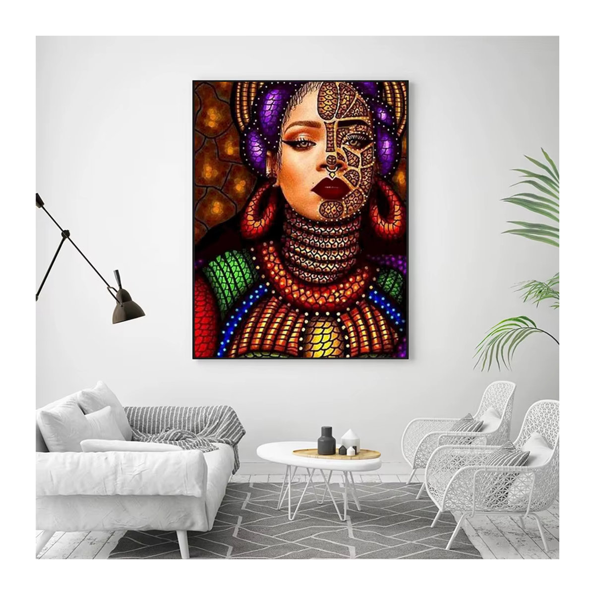 Azqsd Diamond Painting Set Afrikanisches Frauenporträt im Bohemian Stil, Mehrfarbig, Wandmontiert - Bild 2
