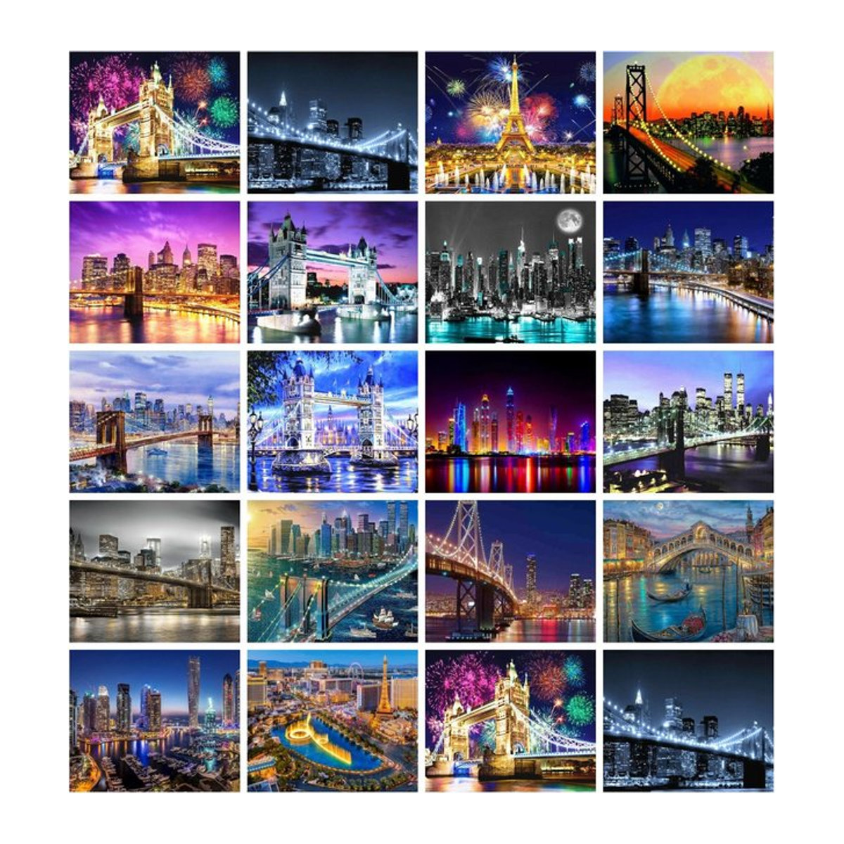 Azqsd Diamond Painting Set Stadtlandschaft Nacht mit Brücke, Mehrfarbig, B/H: 40 x 30 cm - Bild 1