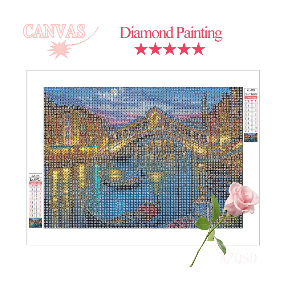Azqsd Diamond Painting Set Stadtlandschaft Nacht mit Brücke, Mehrfarbig, B/H: 40 x 30 cm - Bild 3