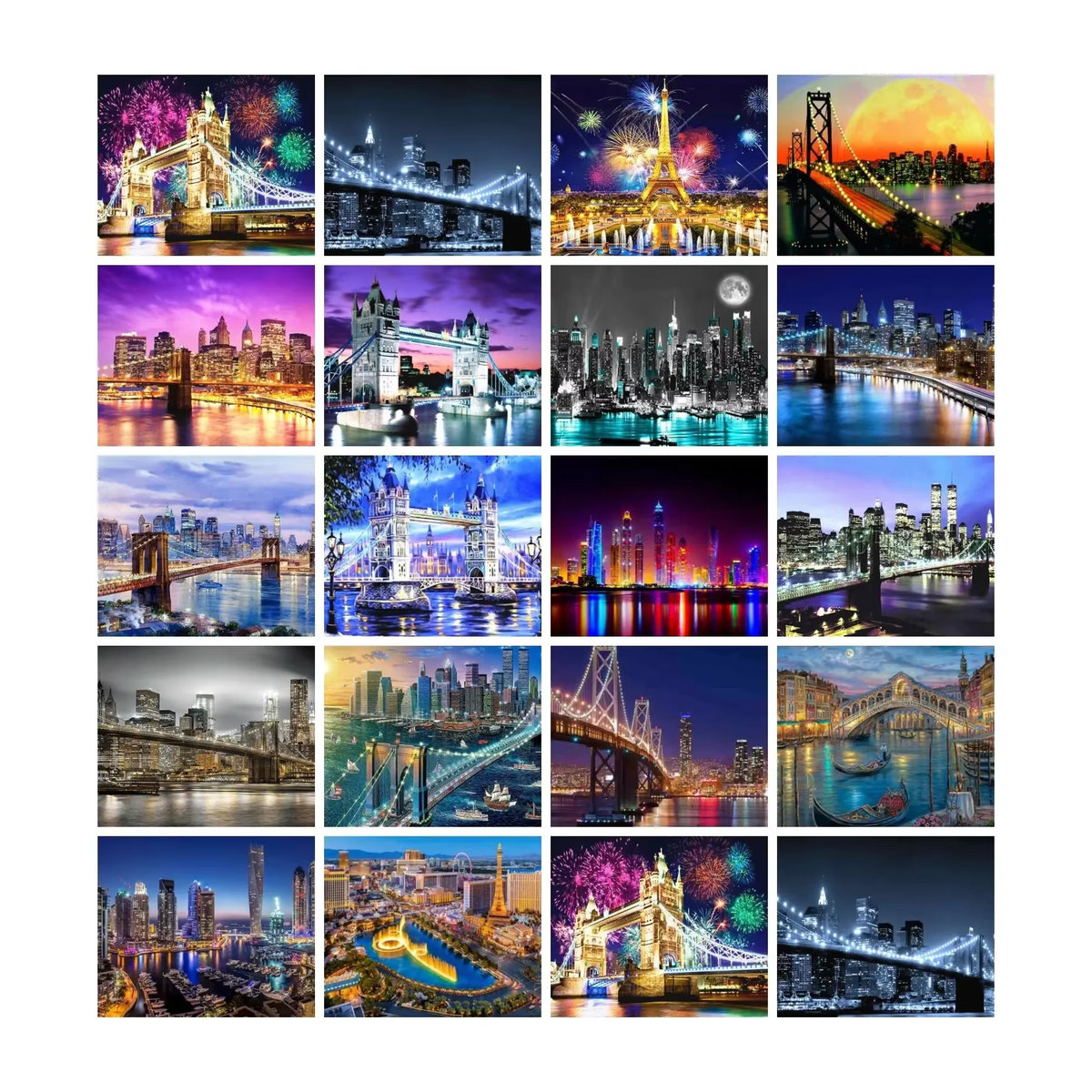 Azqsd Diamond Painting Set Stadtlandschaft Nacht mit Brücke, Mehrfarbig, B/H: 40 x 30 cm - Bild 4
