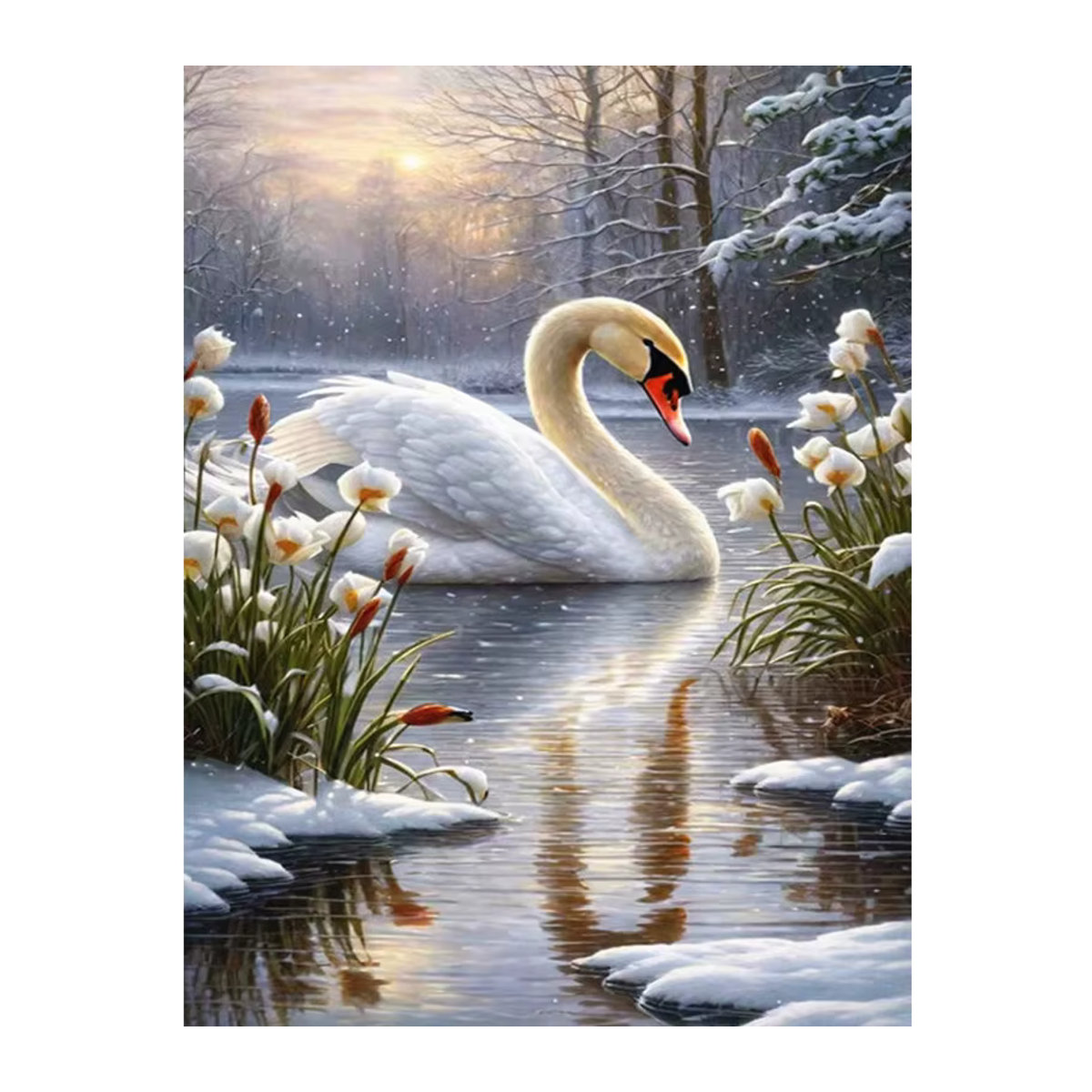 Azqsd Malen nach Zahlen Schwan Winter Motiv auf Leinwand, mehrfarbiges Tier-Bild für Kinder zur Wanddekoration - Bild 3
