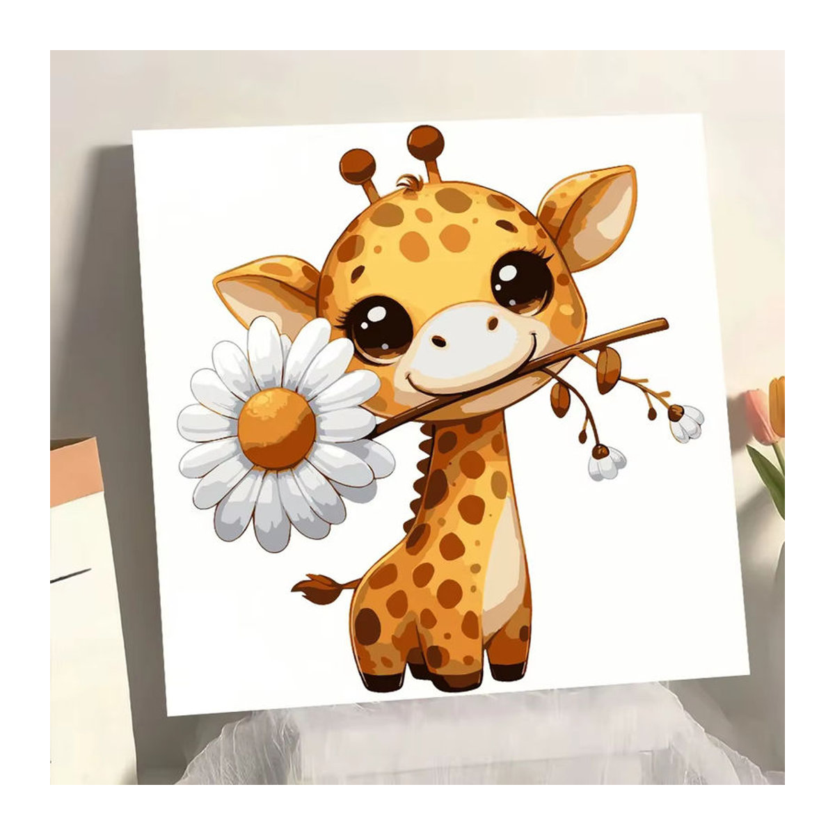 Azqsd Malen nach Zahlen Set Giraffe als modernes Ölgemälde in mehrfarbiger Tierprint-Optik zur Wanddekoration - Bild 2