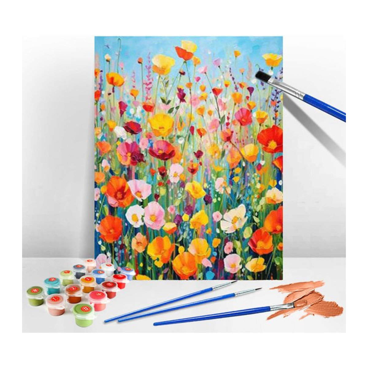 Azqsd Malen nach Zahlen Set Mohnblumen Landschaft auf Leinwand, modernes DIY Blumenfeld Wanddeko, mehrfarbig, B/H: 48 x 38 cm - Bild 1