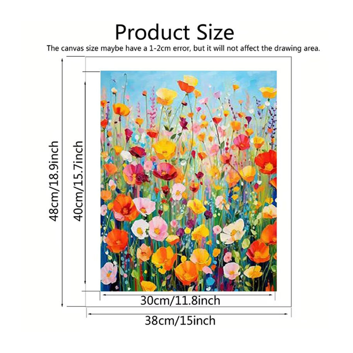 Azqsd Malen nach Zahlen Set Mohnblumen Landschaft auf Leinwand, modernes DIY Blumenfeld Wanddeko, mehrfarbig, B/H: 48 x 38 cm - Bild 2