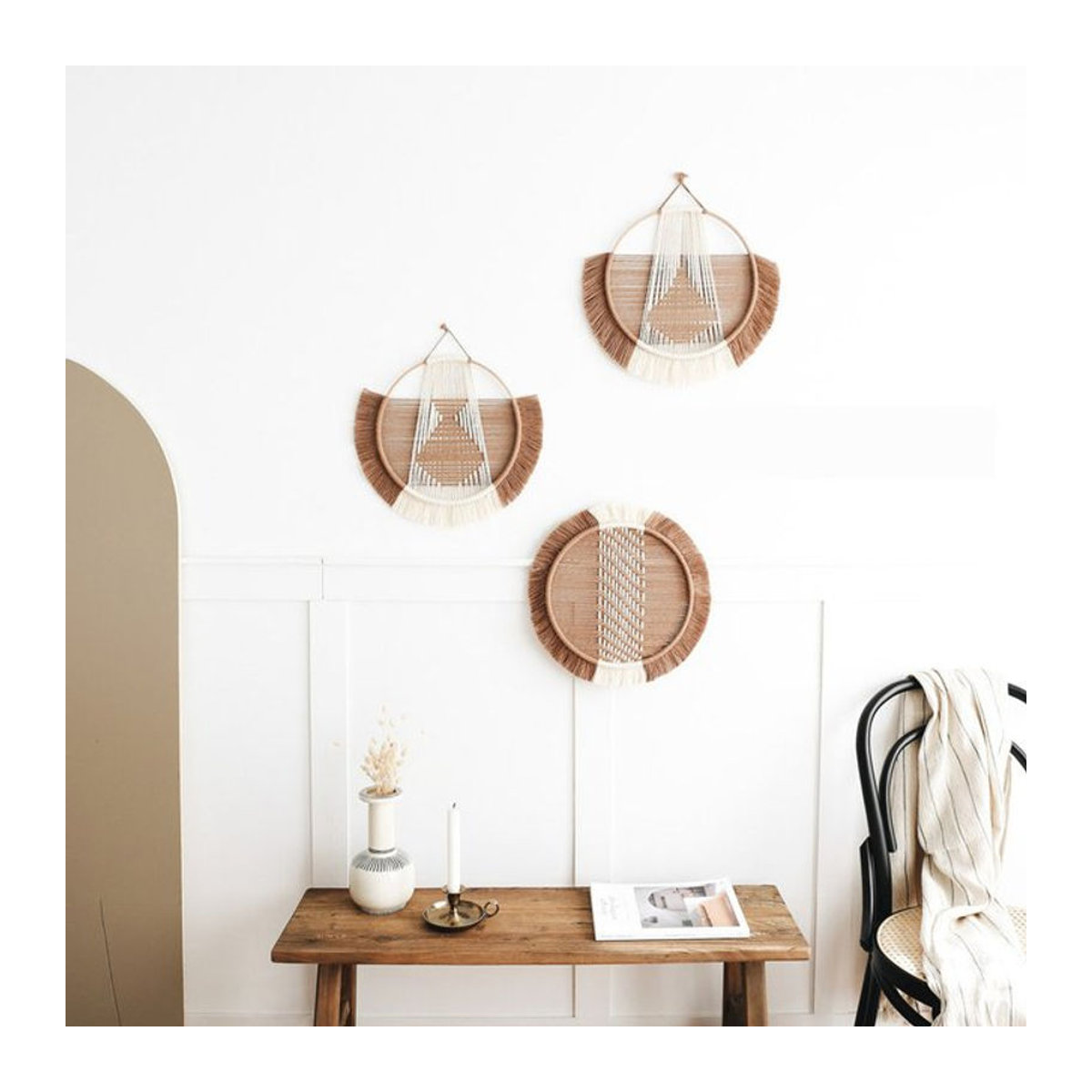 B&B Home Wandbehang Nordic Kreis handgewebter Wandteppich in Beige mit geometrischem Design und Bohemian-Stil, Durchmesser: 35 cm - Bild 1