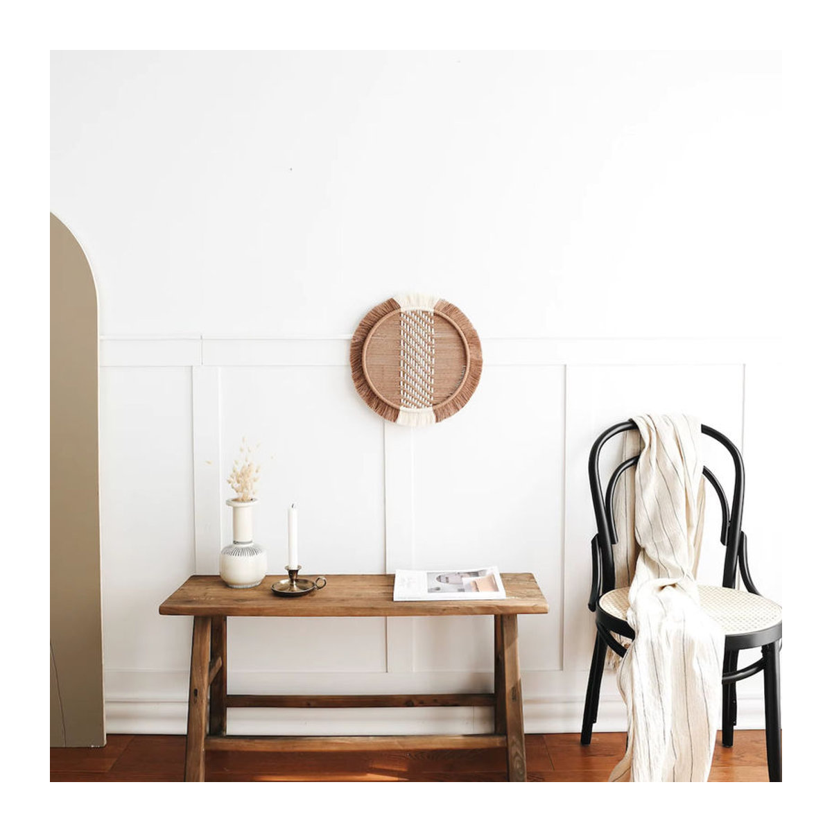 B&B Home Wandbehang Nordic Kreis handgewebter Wandteppich in Beige mit geometrischem Design und Bohemian-Stil, Durchmesser: 35 cm - Bild 2