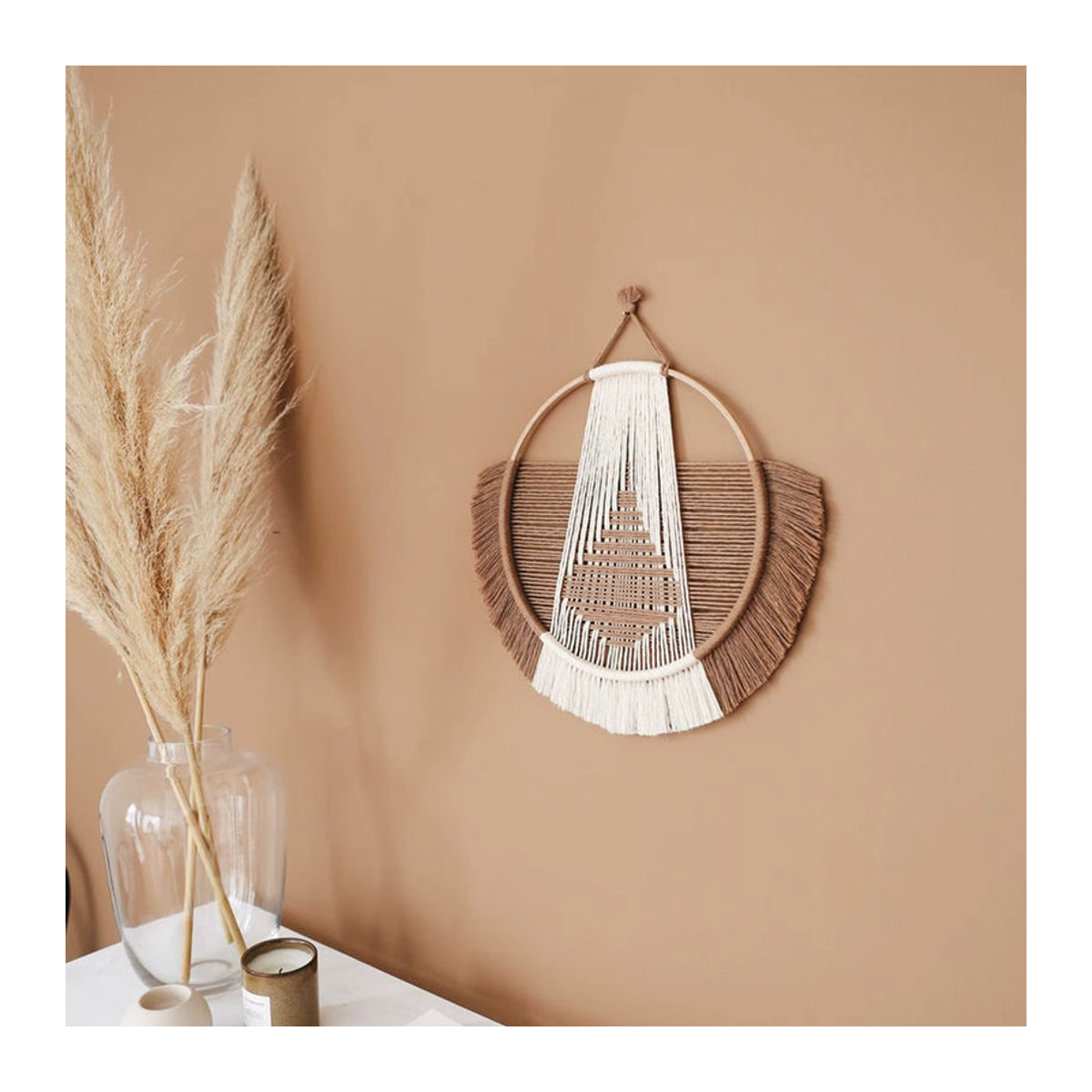 B&B Home Wandbehang Nordic Kreis handgewebter Wandteppich in Beige mit geometrischem Design und Bohemian-Stil, Durchmesser: 35 cm - Bild 3