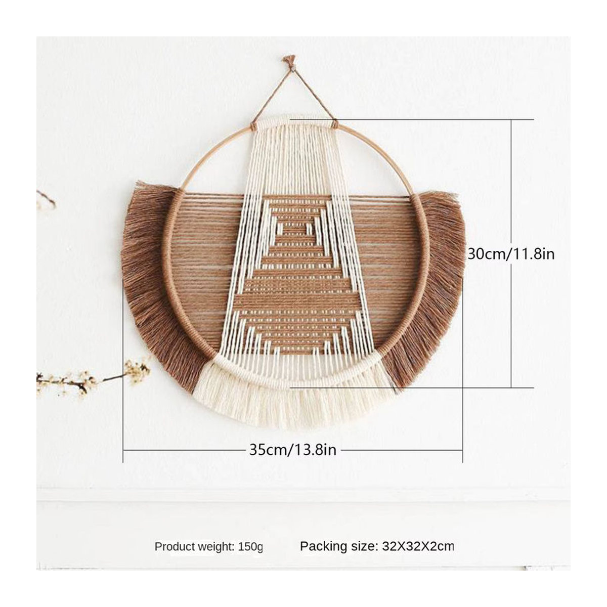 B&B Home Wandbehang Nordic Kreis handgewebter Wandteppich in Beige mit geometrischem Design und Bohemian-Stil, Durchmesser: 35 cm - Bild 6