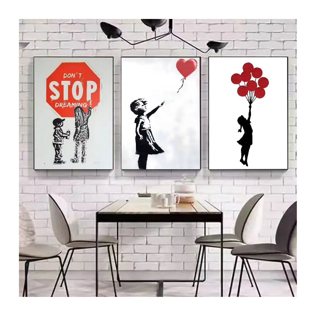 B-Banksy Graffiti-Kunstwerk Mädchen mit rotem Ballon als Leinwand-Poster in Rot - Bild 3