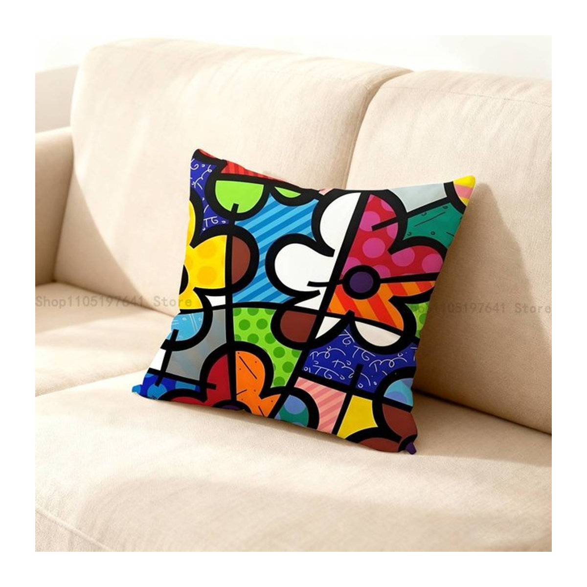 B-Brittoes Kissenbezug Happy Art Movement Anime Design Multicolor, B/B/H: 18 x 18 x 0 cm - Bild 1