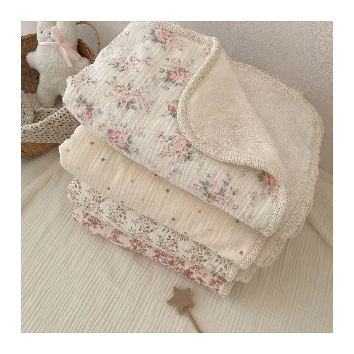 Baby Fleecedecke mit Floral Print aus Baumwolle für Neugeborene und Kinder - Bild 1