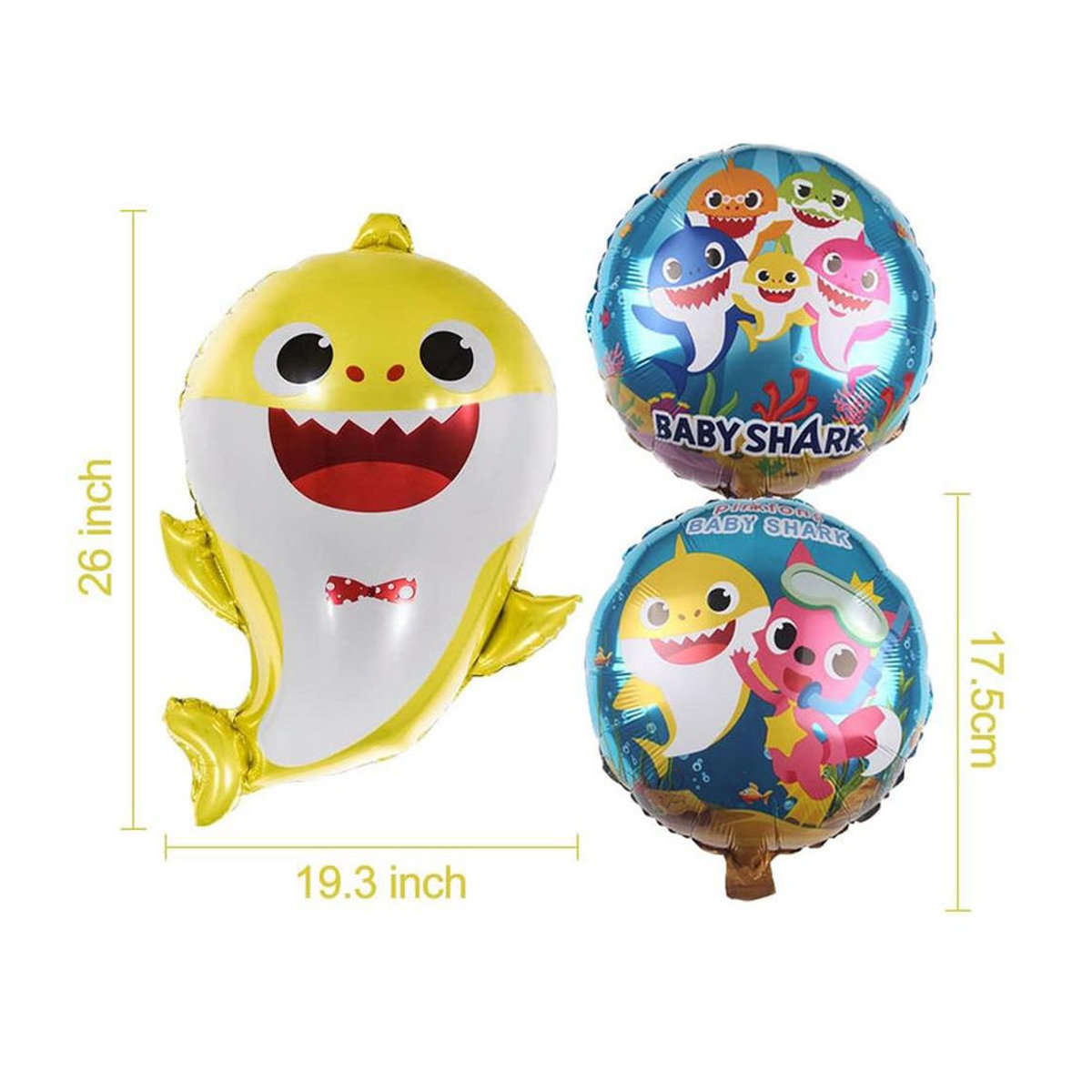 Baby Hai Partydeko Set mit Heliumballons und runden Aluminiumfolienballons in Mehrfarbig mit Tierprint und maritimem Design - Bild 3