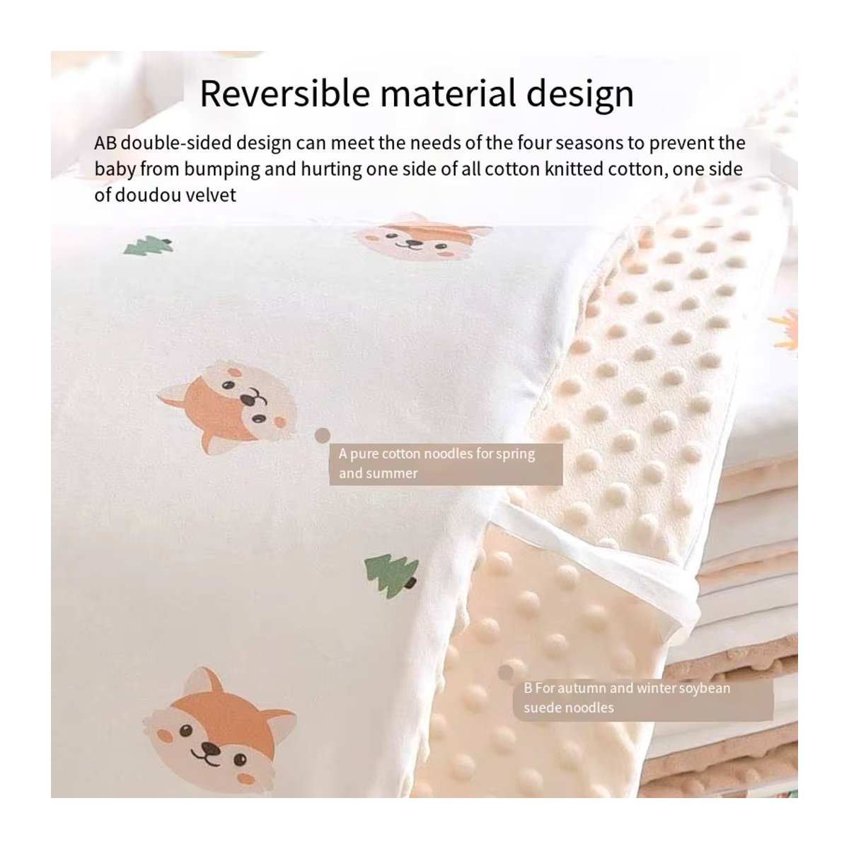 Baby Krippe Schutzset aus reiner Baumwolle mit Matratze und Kissen in Beige, Umfang 200 cm - Bild 2