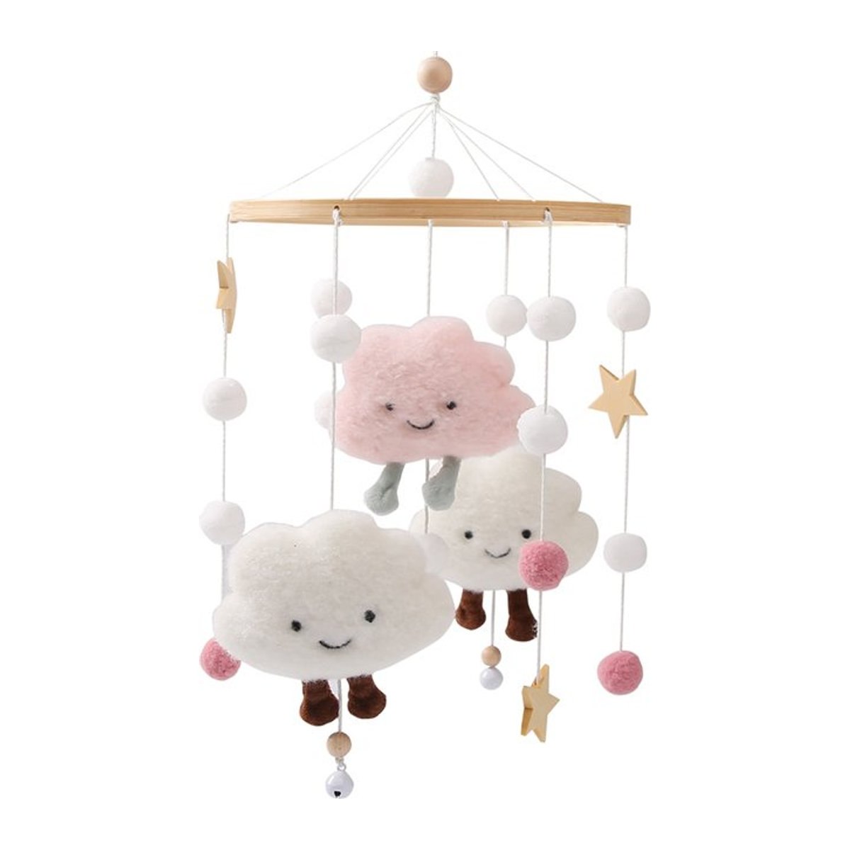 Baby Mobile Spielzeug aus Holz und Filz mit Wolken und Sternen als hängender Spielzeuganhänger für die Krippe - Bild 1