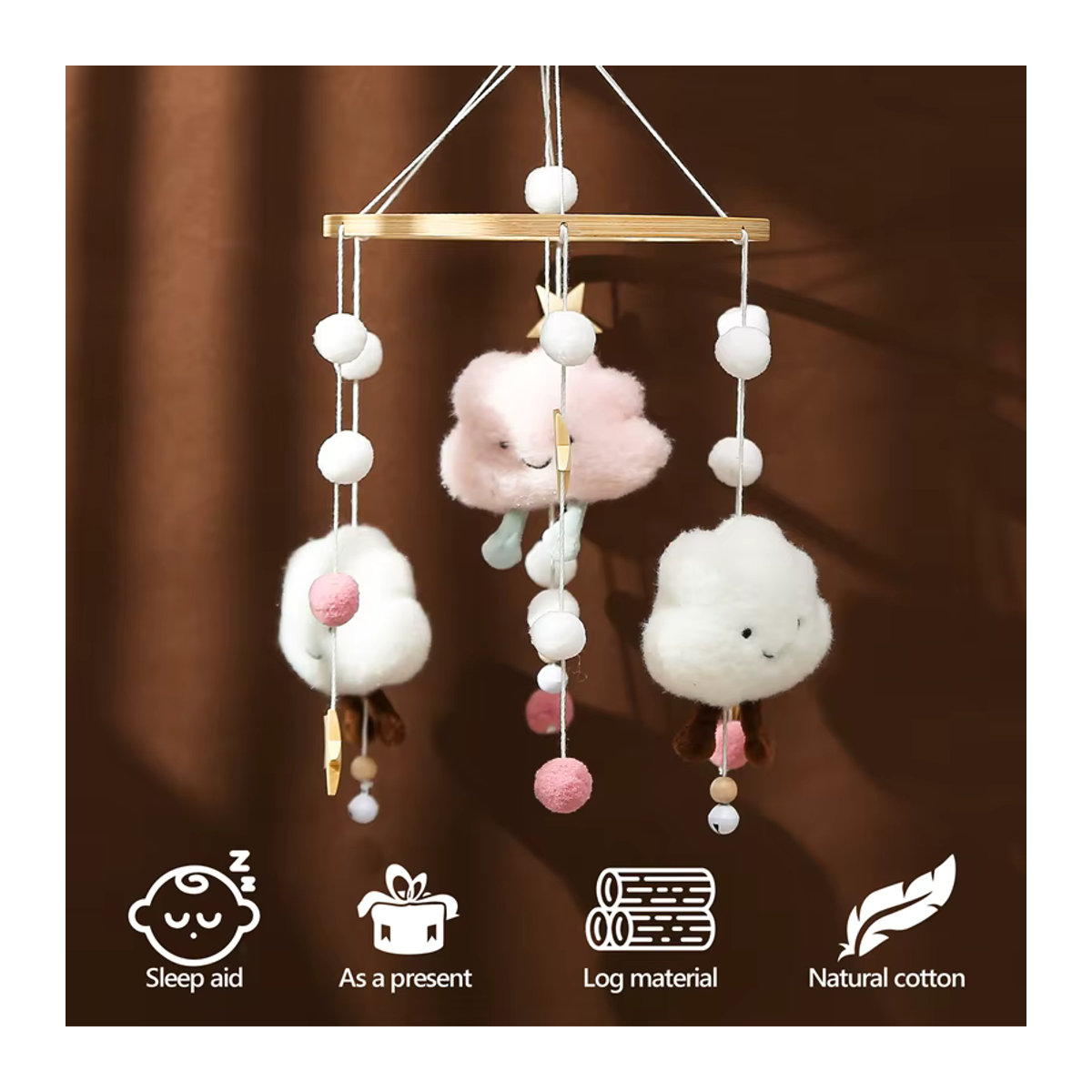 Baby Mobile Spielzeug aus Holz und Filz mit Wolken und Sternen als hängender Spielzeuganhänger für die Krippe - Bild 2
