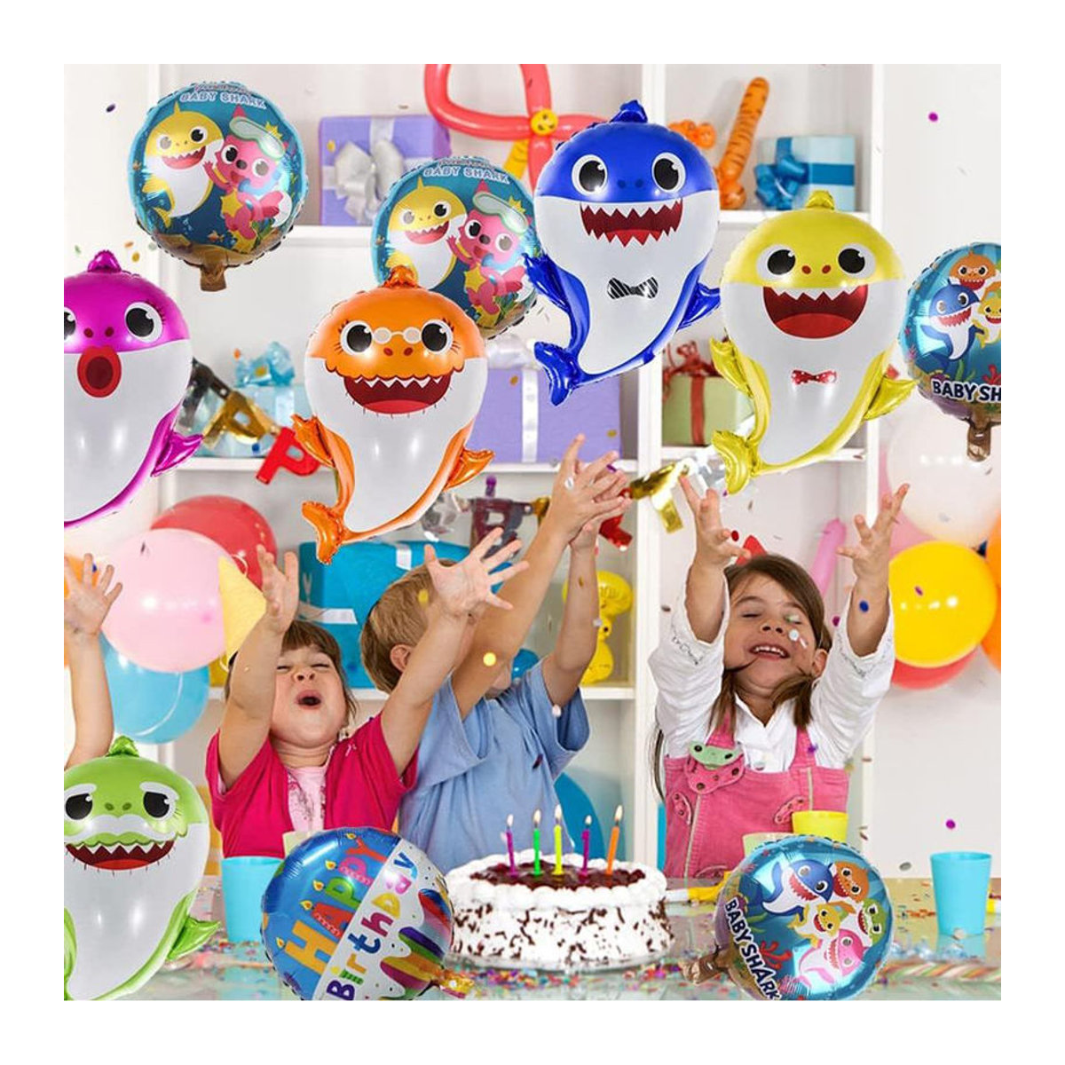 Baby Shark Party-Dekoration Set mit Helium-Babyhai-Luftballons und runden Luftballons in Mehrfarbig von happybuySE - Bild 4